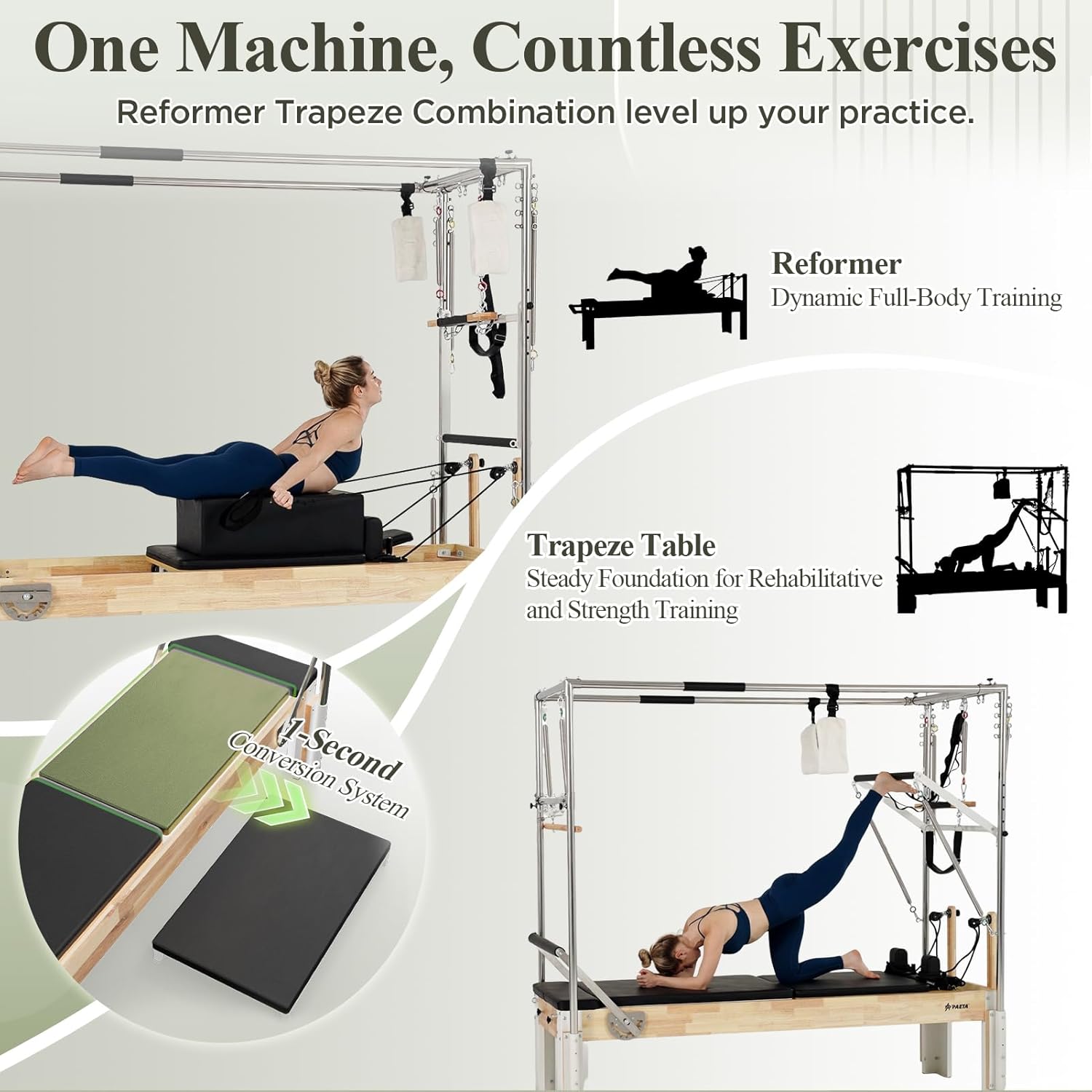 Wooden Reformer Pilates Machine with Cadillac Trapeze Table