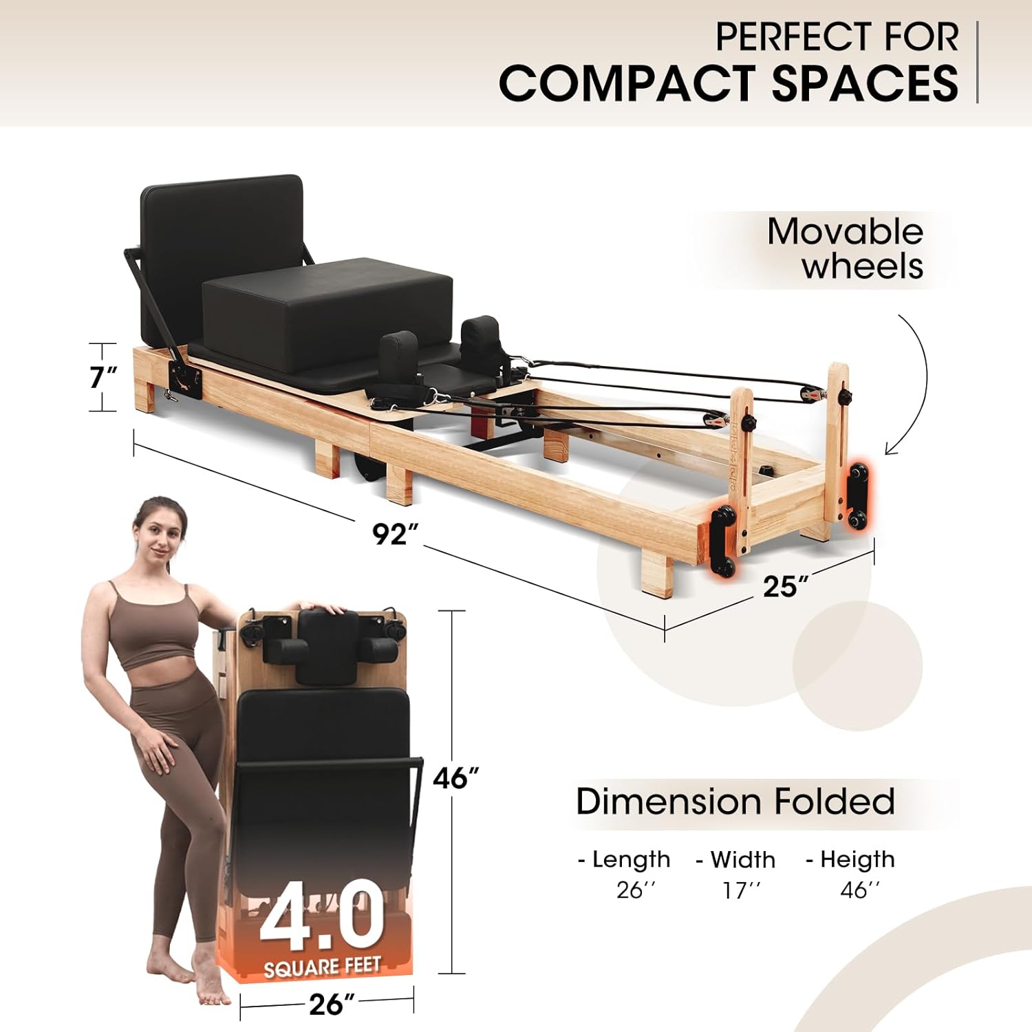 Wooden Foldable Pilates Reformer Machine with Springs