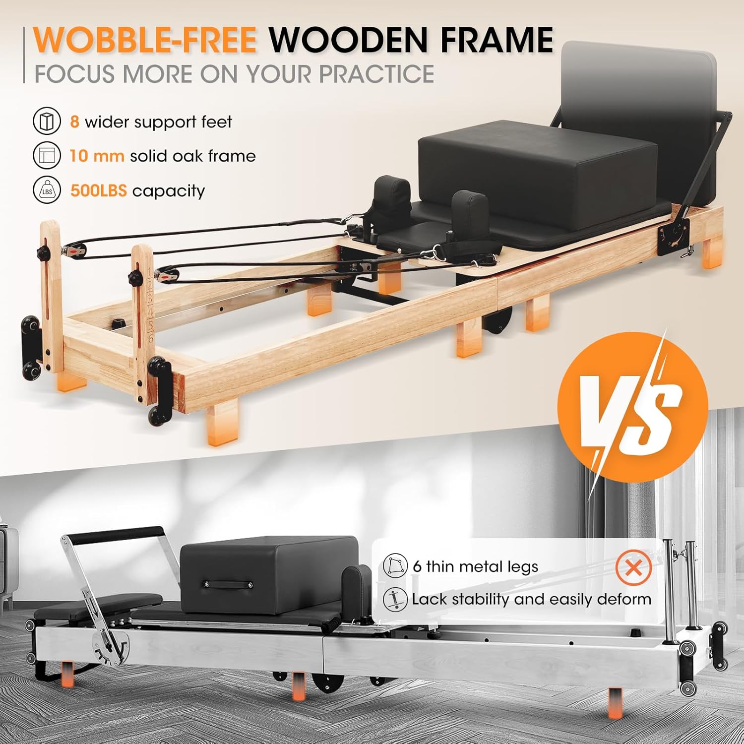 Wooden Foldable Pilates Reformer Machine with Springs
