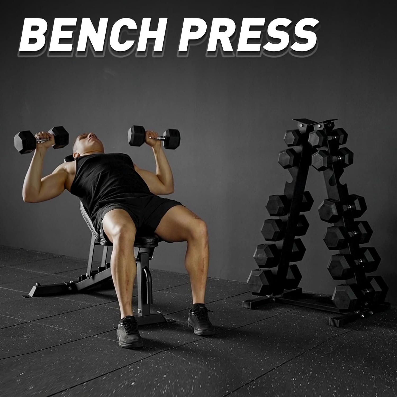 Rubber Hex Dumbbell Rack Set - 160 lb