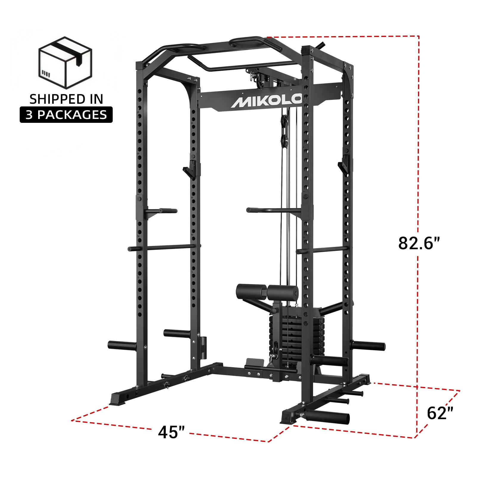 Rack de Potencia F4-Elite con Sistema Integrado de Polea Alta con Pila de Pesas