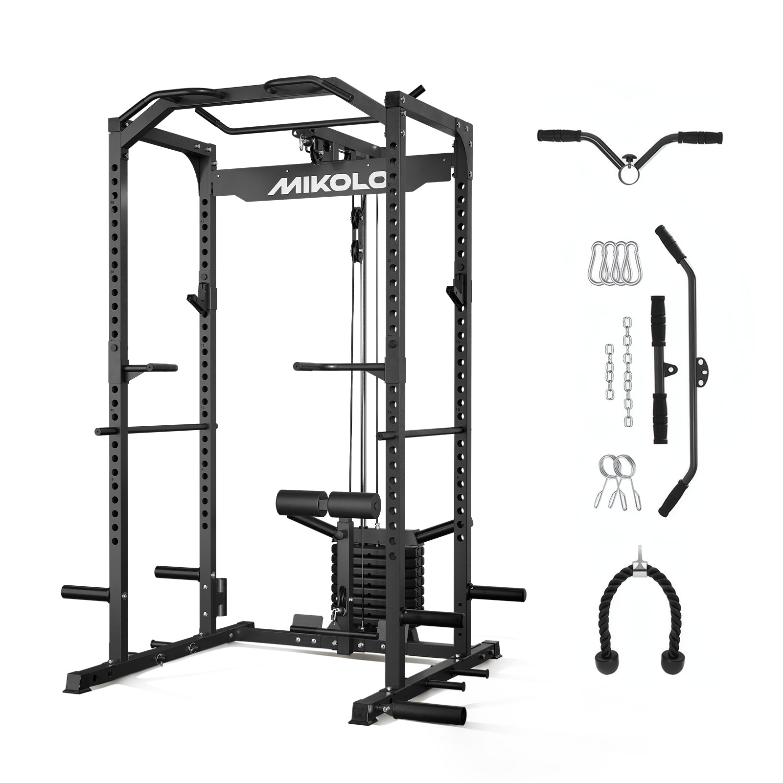 Rack de Potencia F4-Elite con Sistema Integrado de Polea Alta con Pila de Pesas