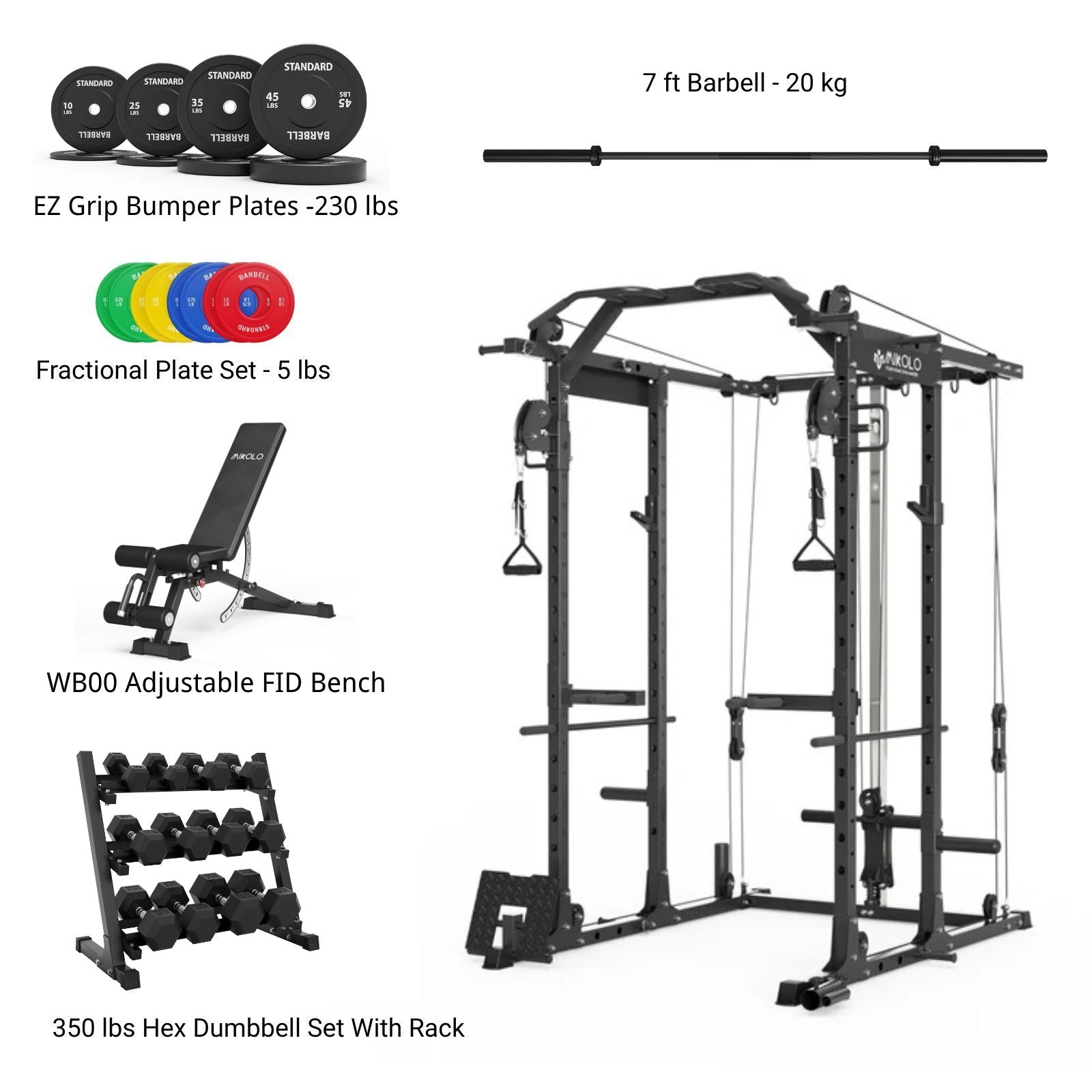 K6 Home Gym Package with 350 lbs Dumbbell Set