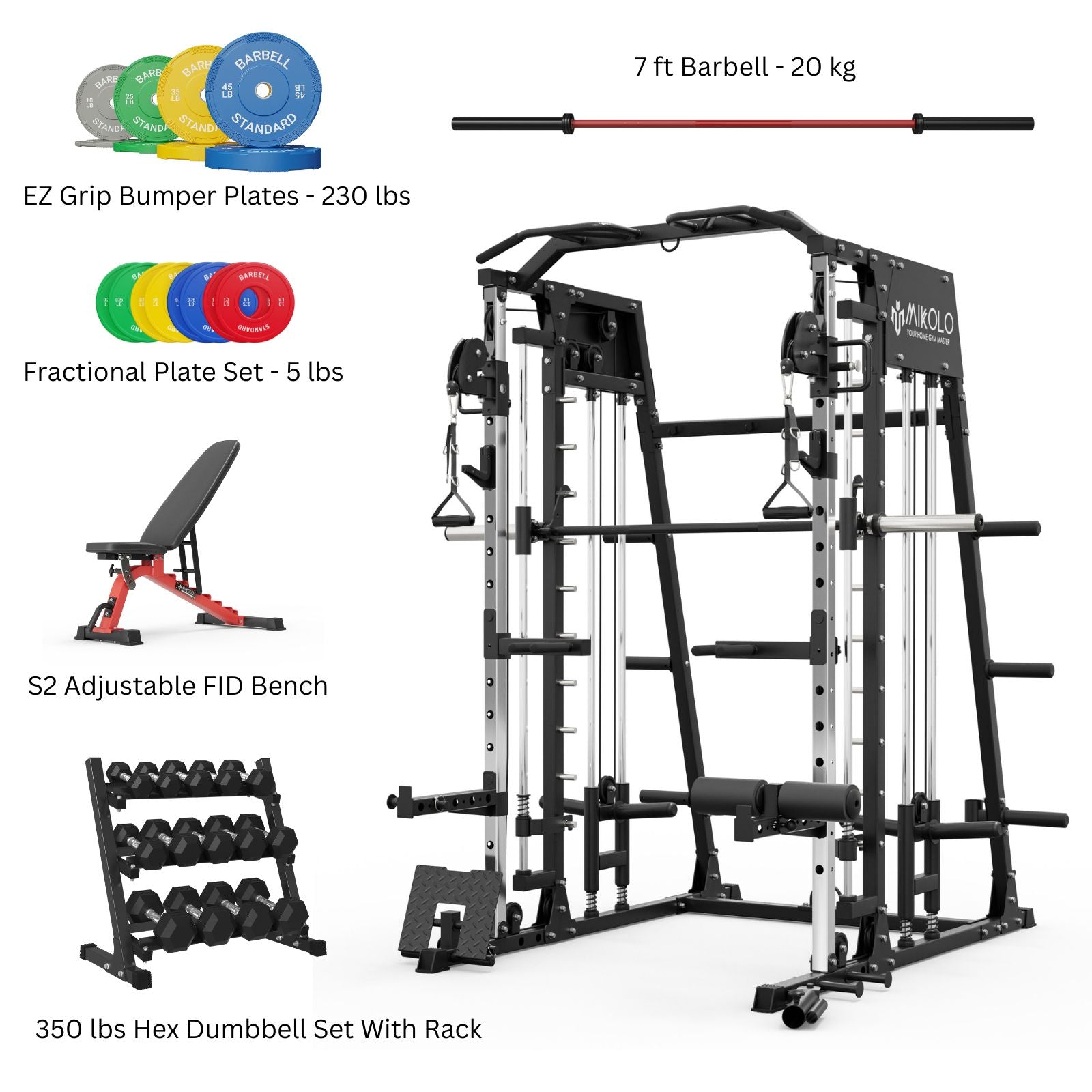 M4 Home Gym Package with 350 lbs Dumbbell Set
