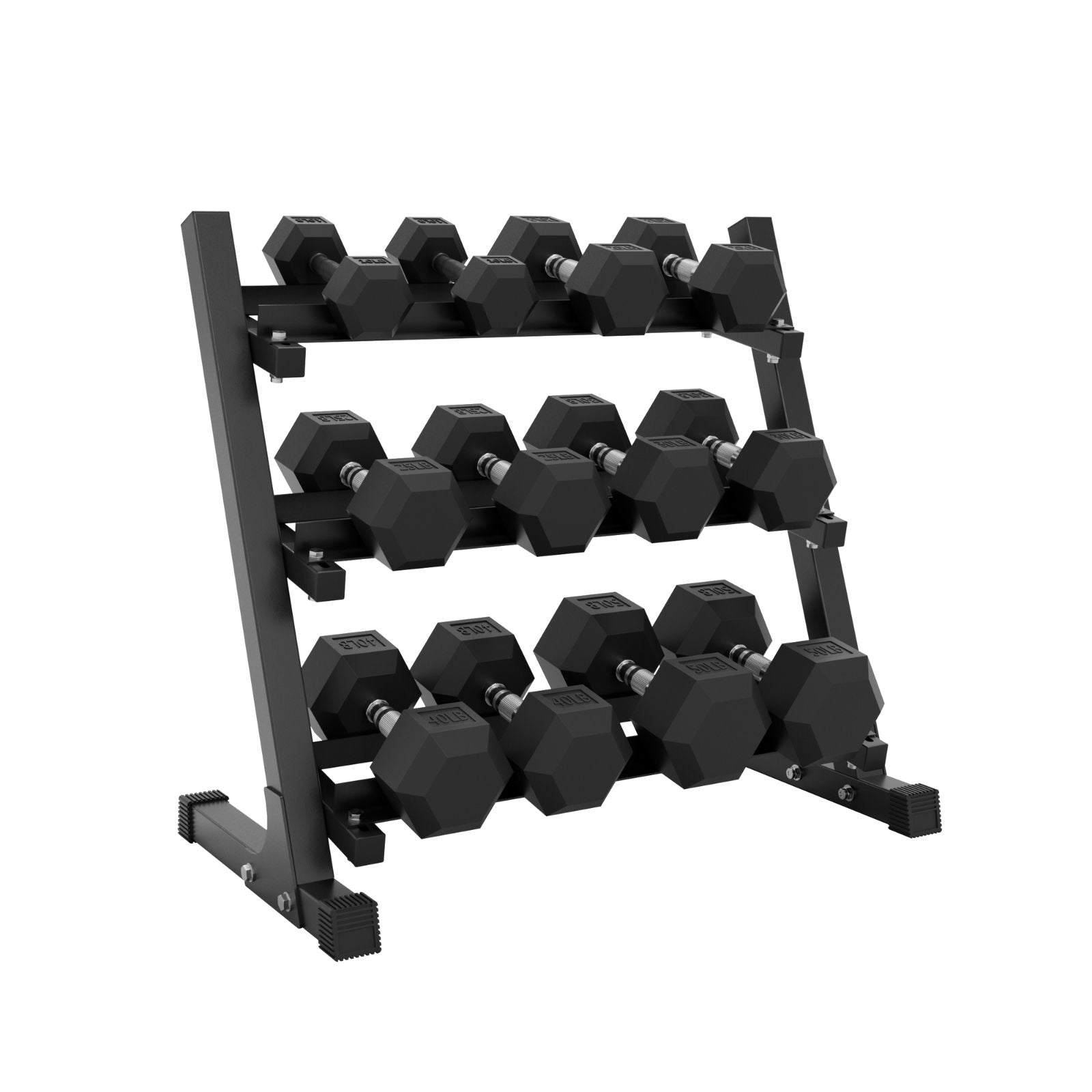Rubber Hex Dumbbells Set with Rack