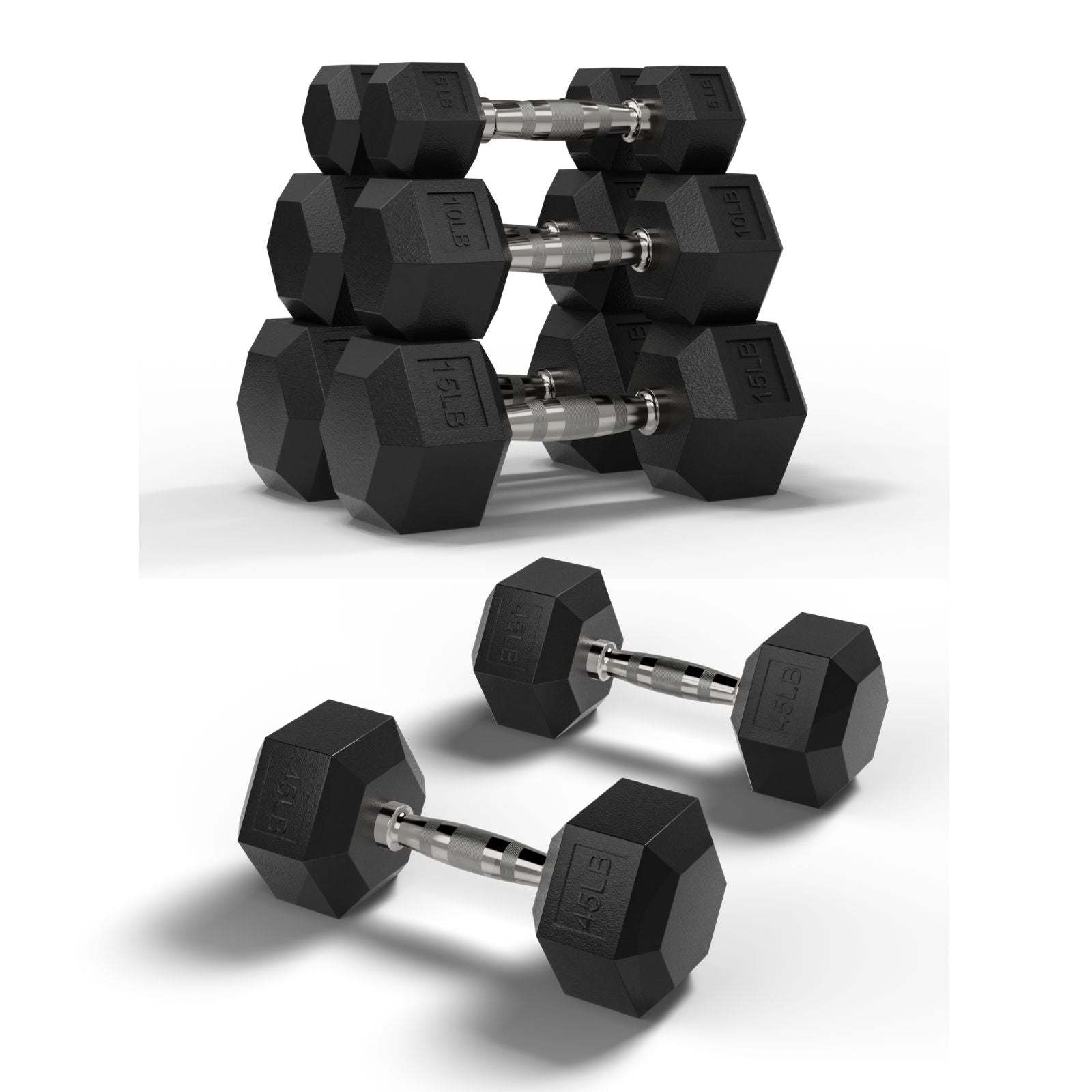 Rubber Hex Dumbbells Set with Rack