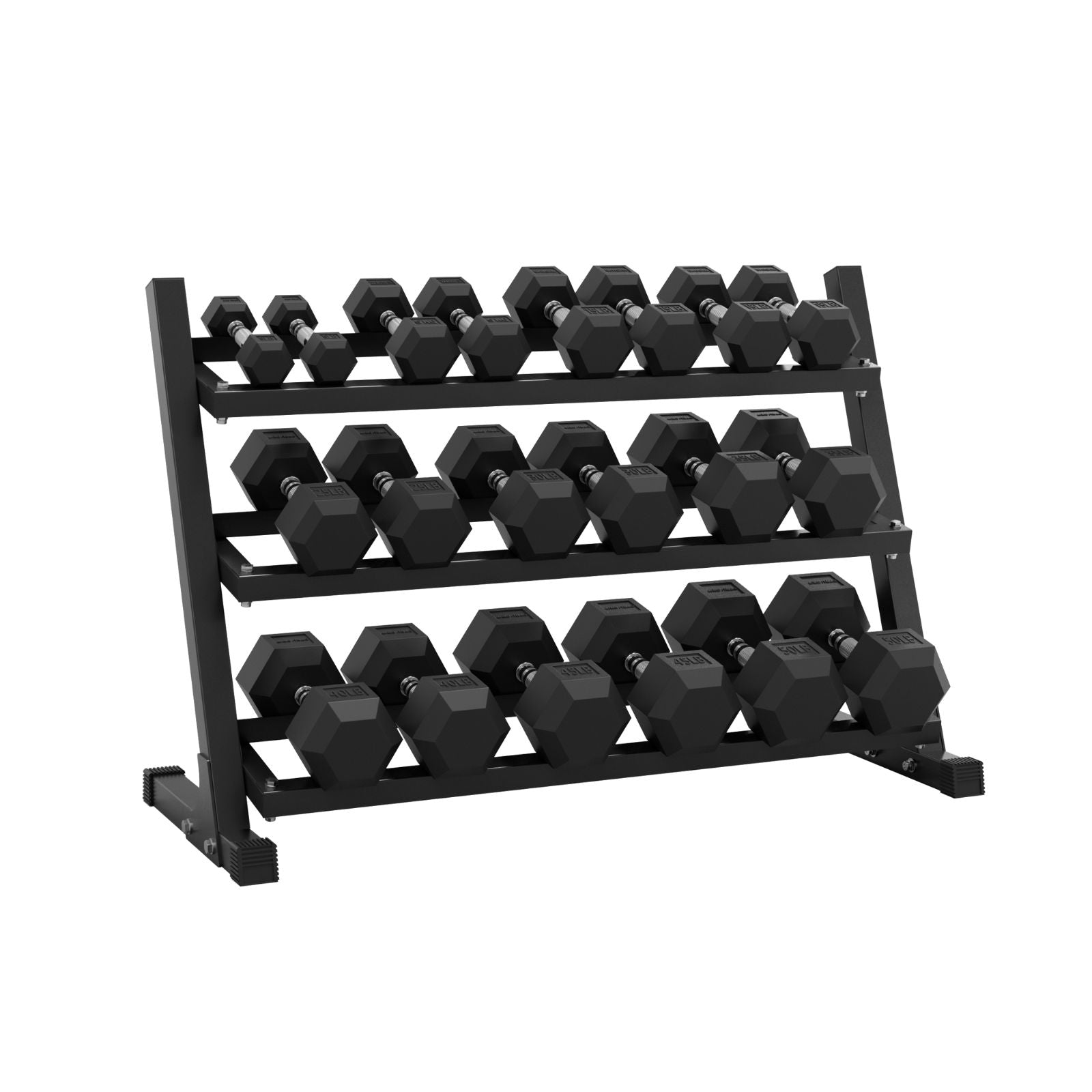 Rubber Hex Dumbbells Set with Rack