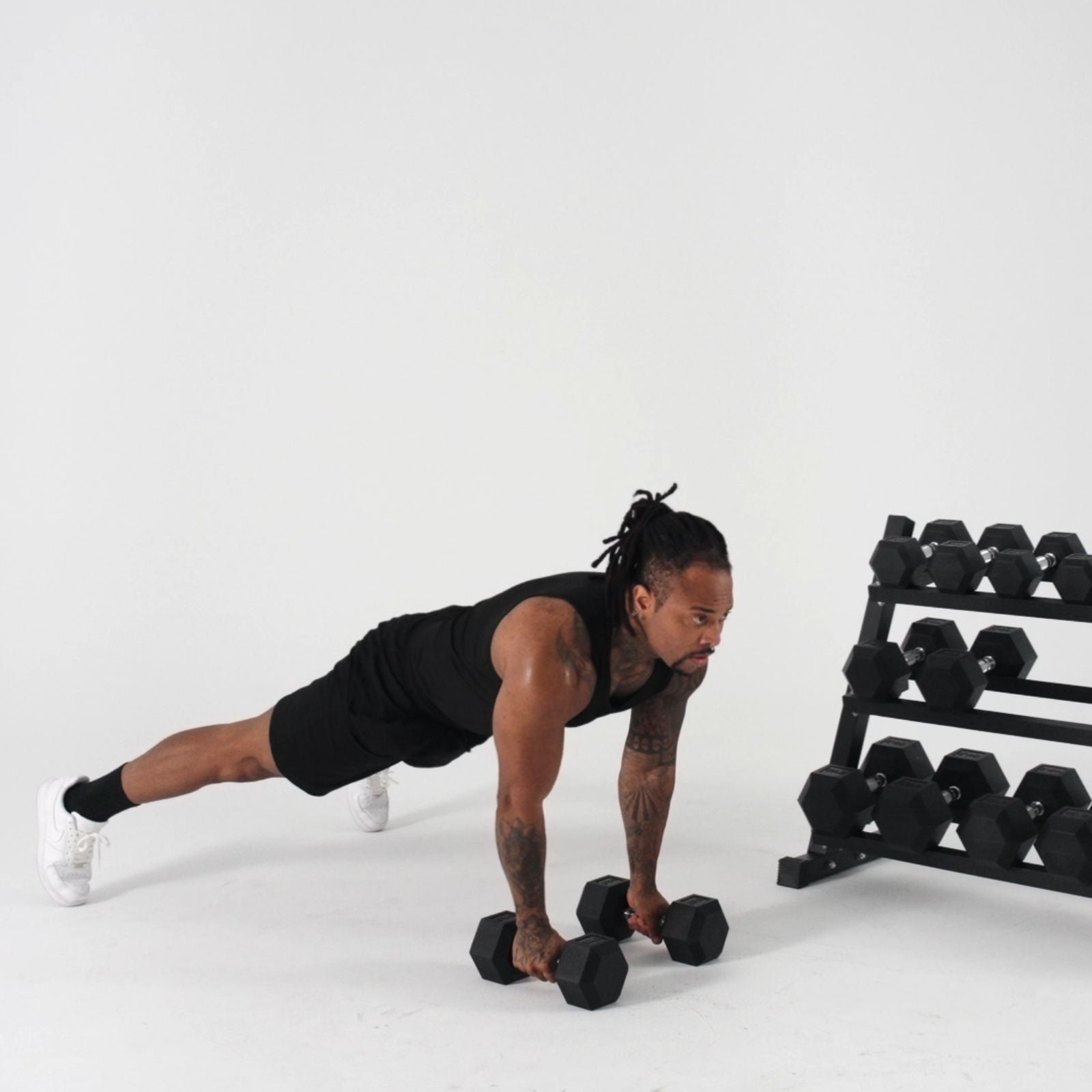 Rubber Hex Dumbbells Set with Rack