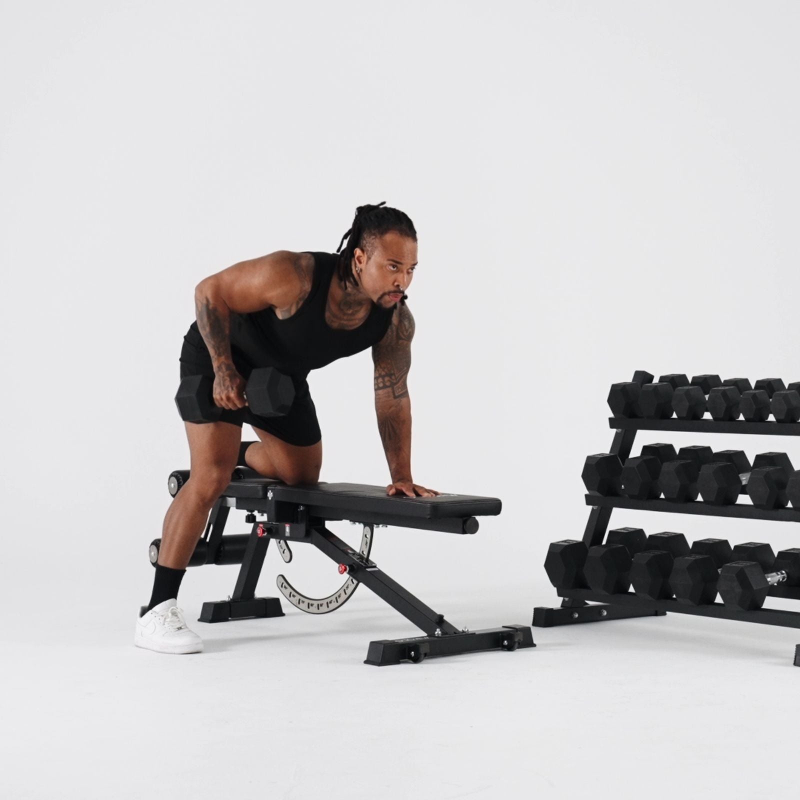 Rubber Hex Dumbbells Set with Rack