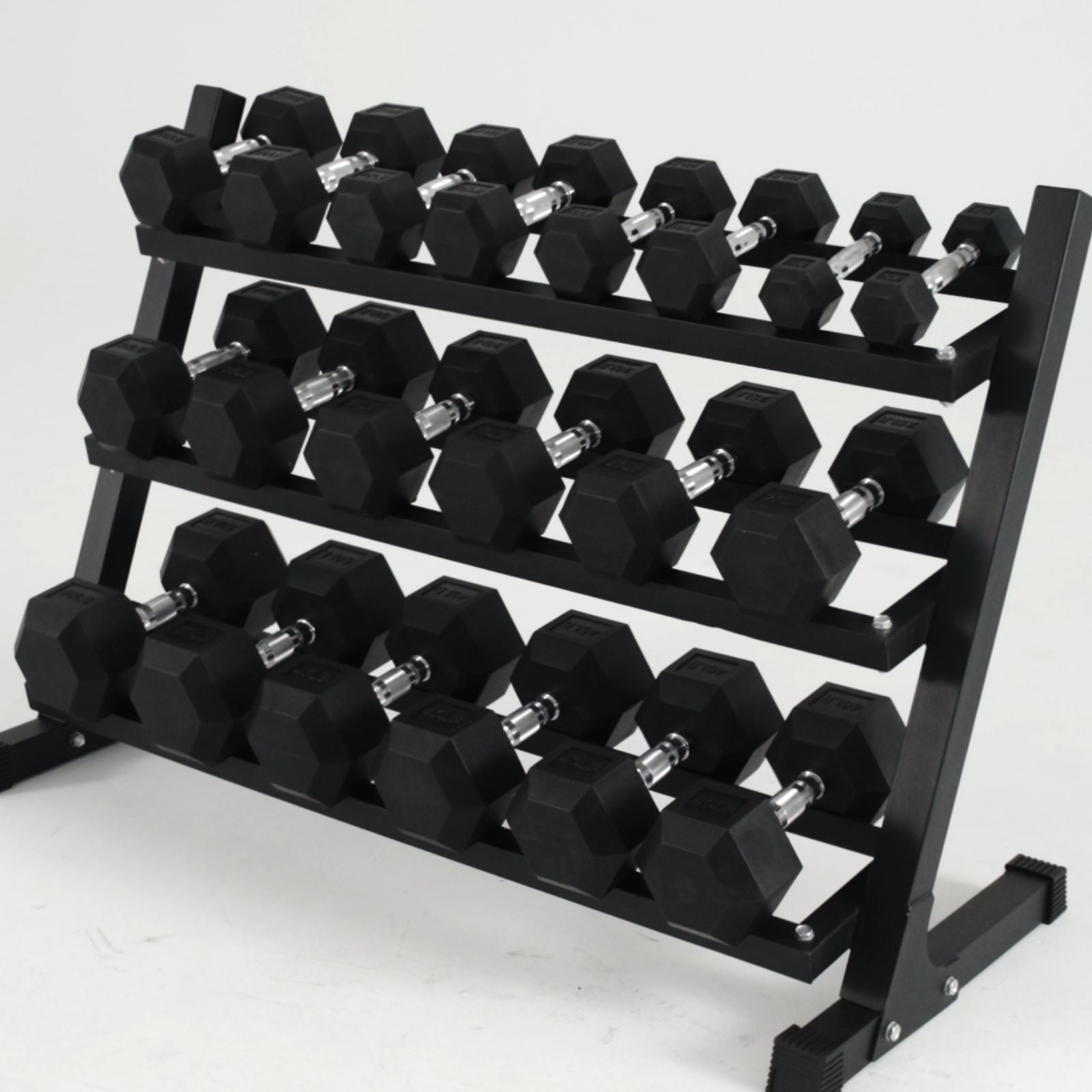 Rubber Hex Dumbbells Set with Rack