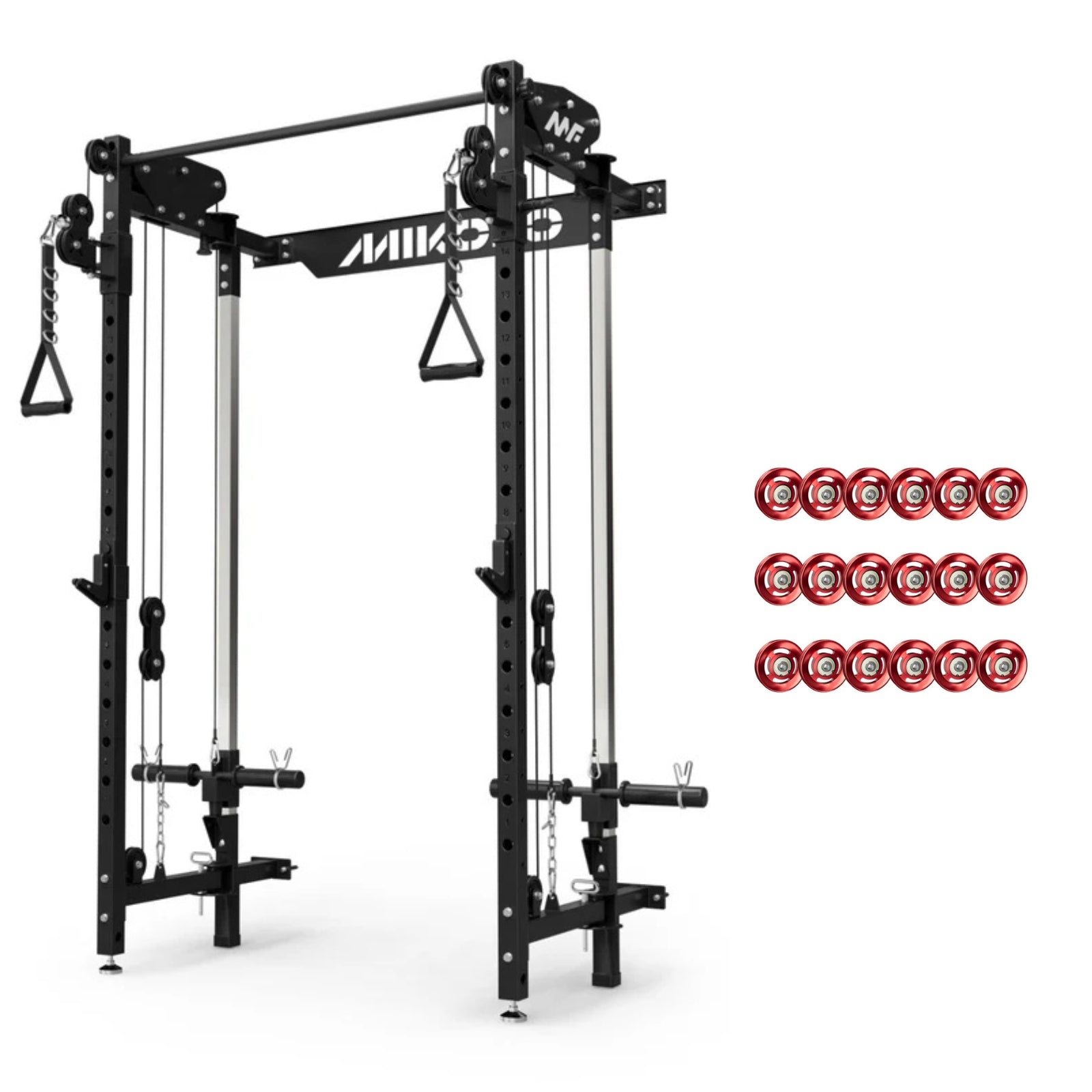 Mikolo Cheetah Black Folding Wall Mount All-in-One Trainer with Red Aluminum Pulley Upgrade