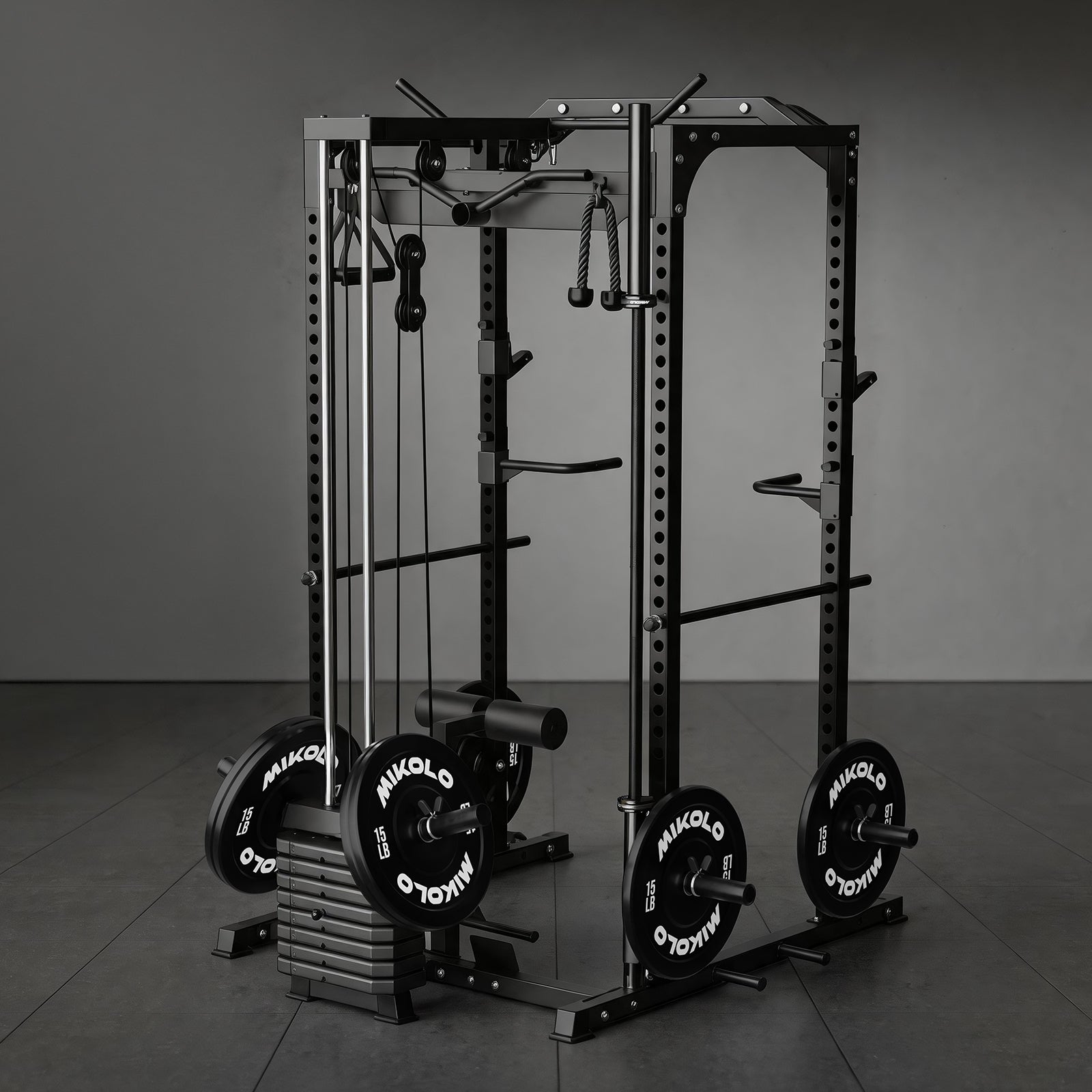 Rack de Potencia F4-Elite con Sistema Integrado de Polea Alta con Pila de Pesas