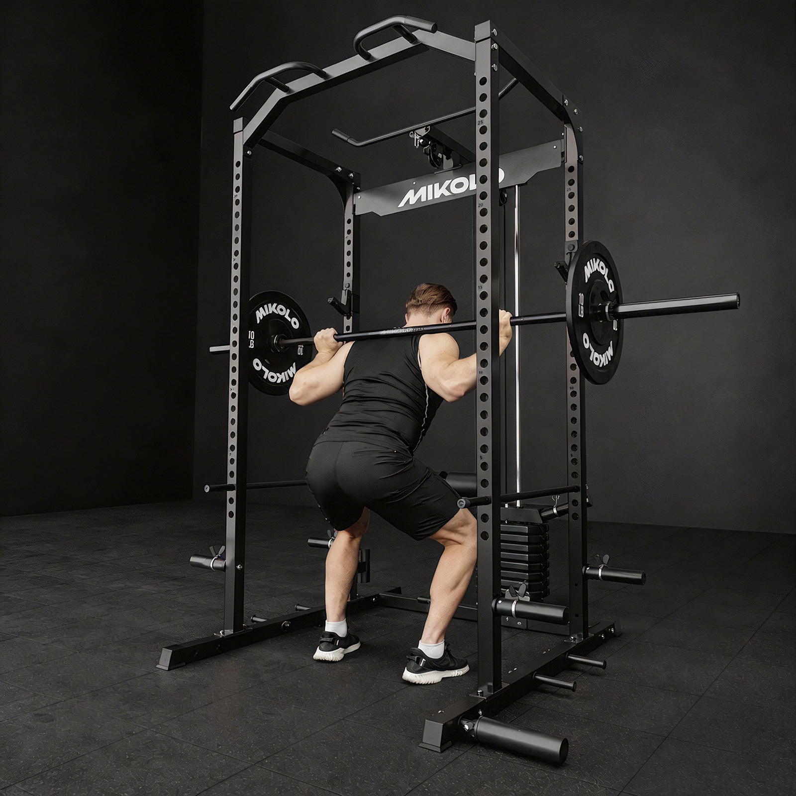 Rack de Potencia F4-Elite con Sistema Integrado de Polea Alta con Pila de Pesas