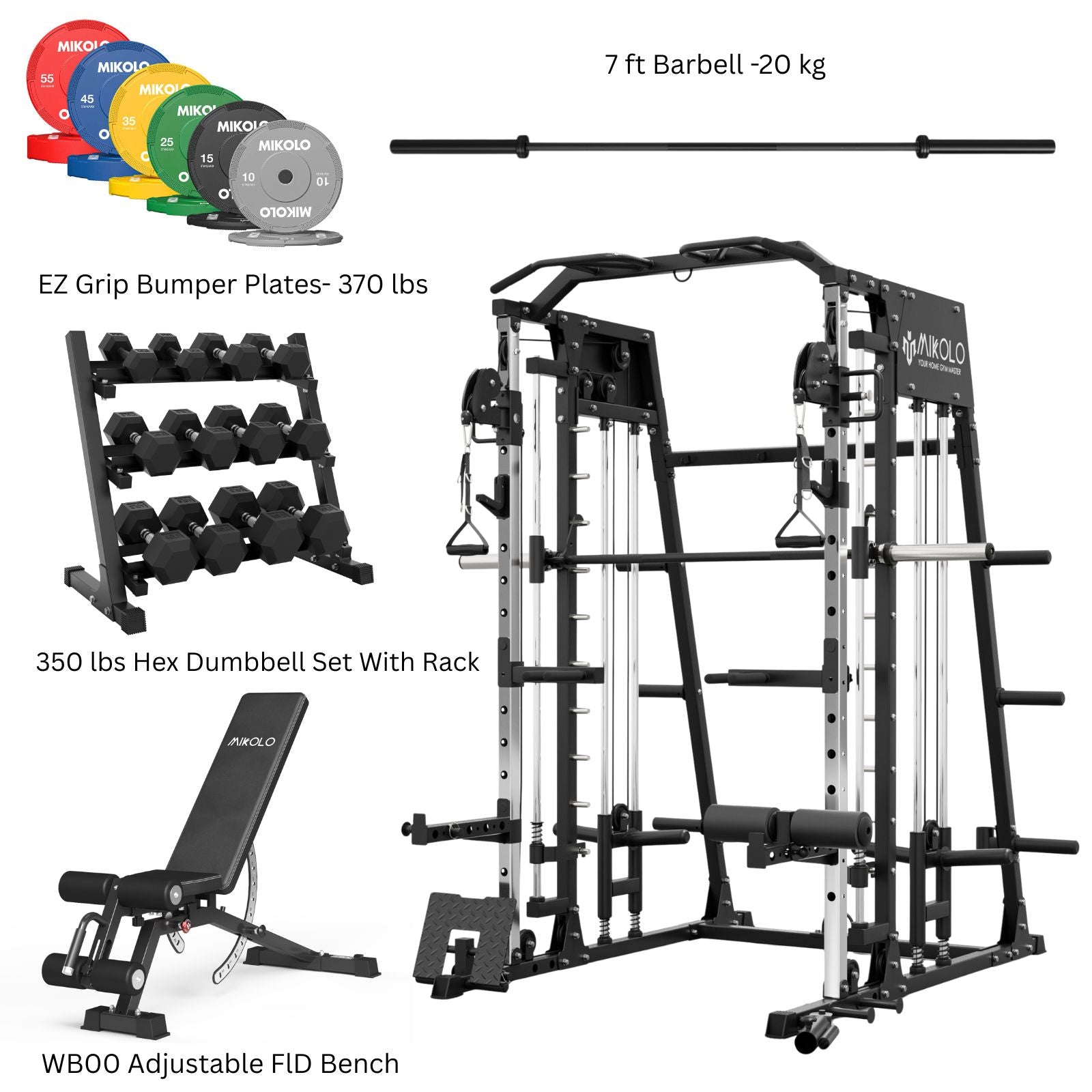 M4 Home Gym Package with 350 lbs Dumbbell Set