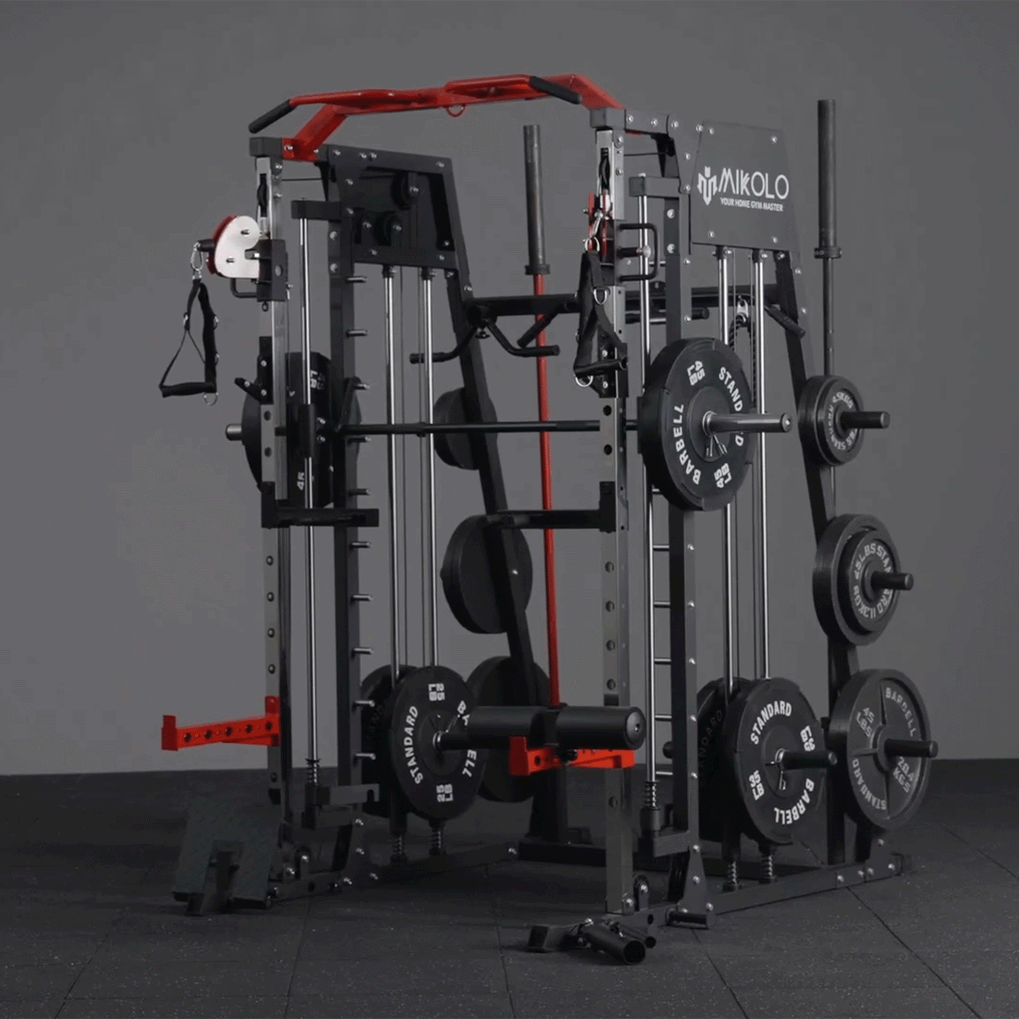 smith machine with weight plates and barbell - Mikolo #color_red