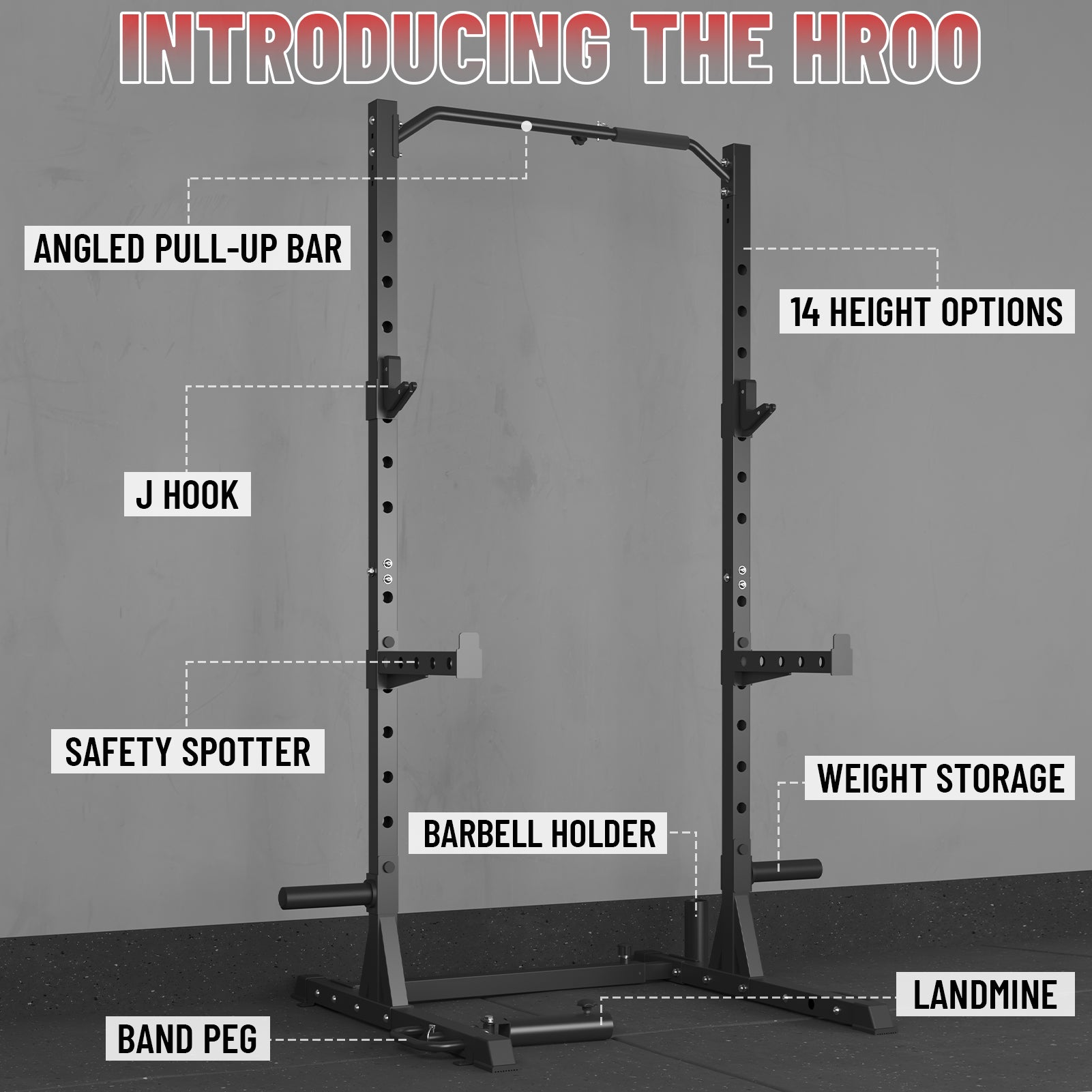 MIKOLO HR00 ADJUSTABLE SQUAT STAND WITH SAFETY SPOTTER ARMS