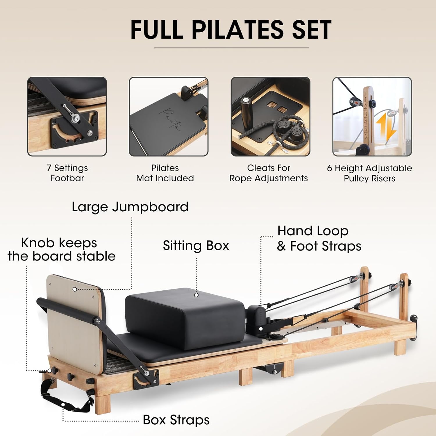 Wooden Foldable Pilates Reformer Machine with Springs