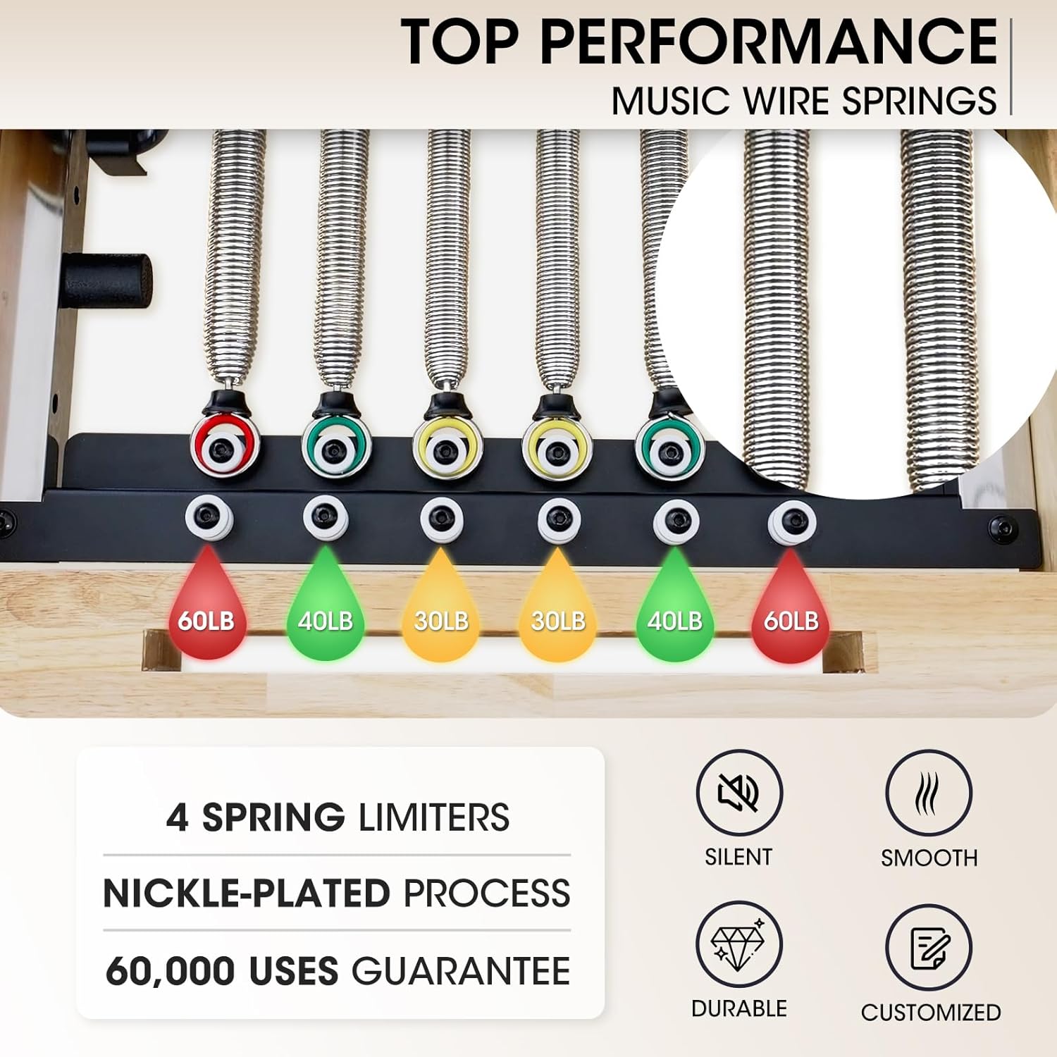 Wooden Foldable Pilates Reformer Machine with Springs