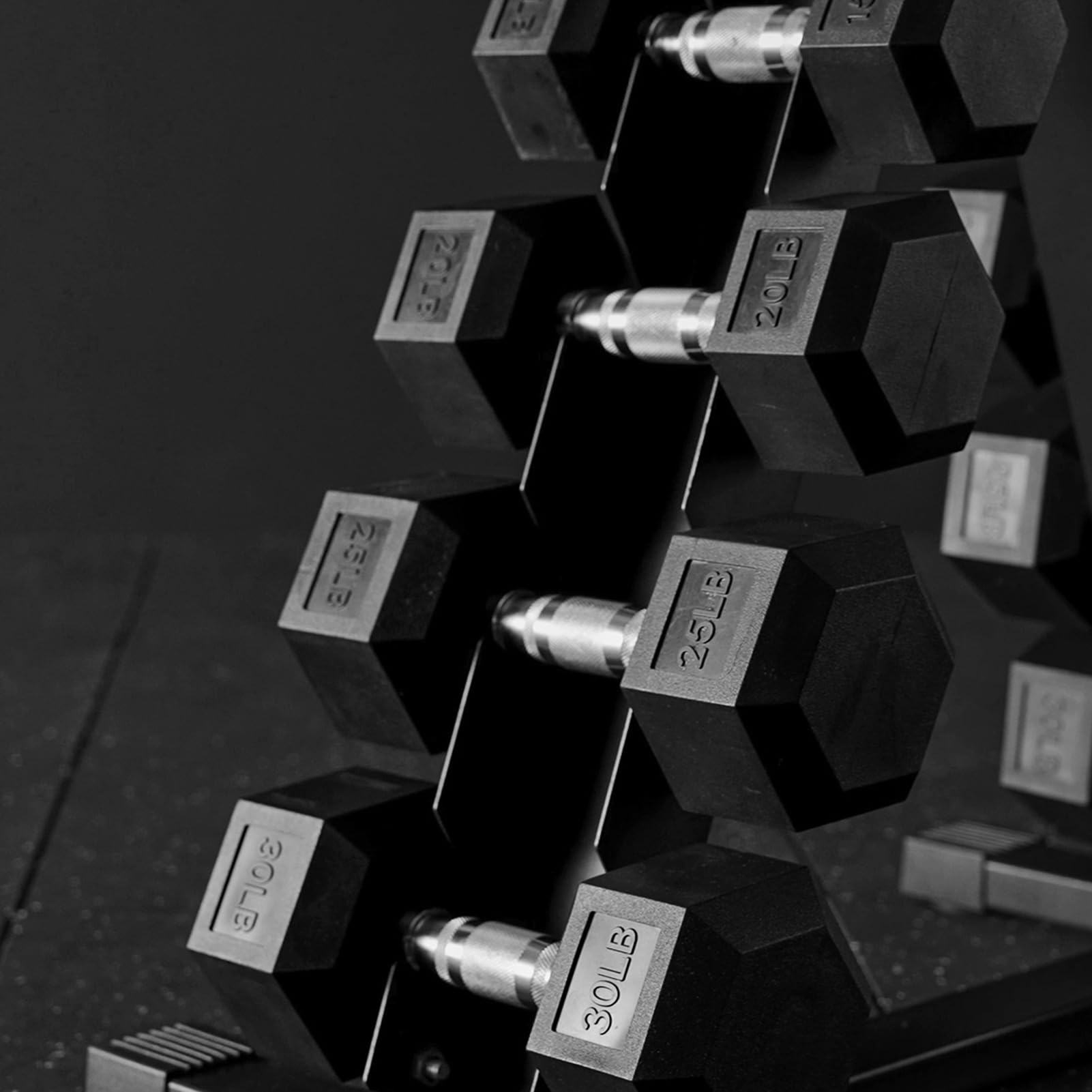 Rubber Hex Dumbbell Set with A-Frame 5 Tier Dumbbell Rack