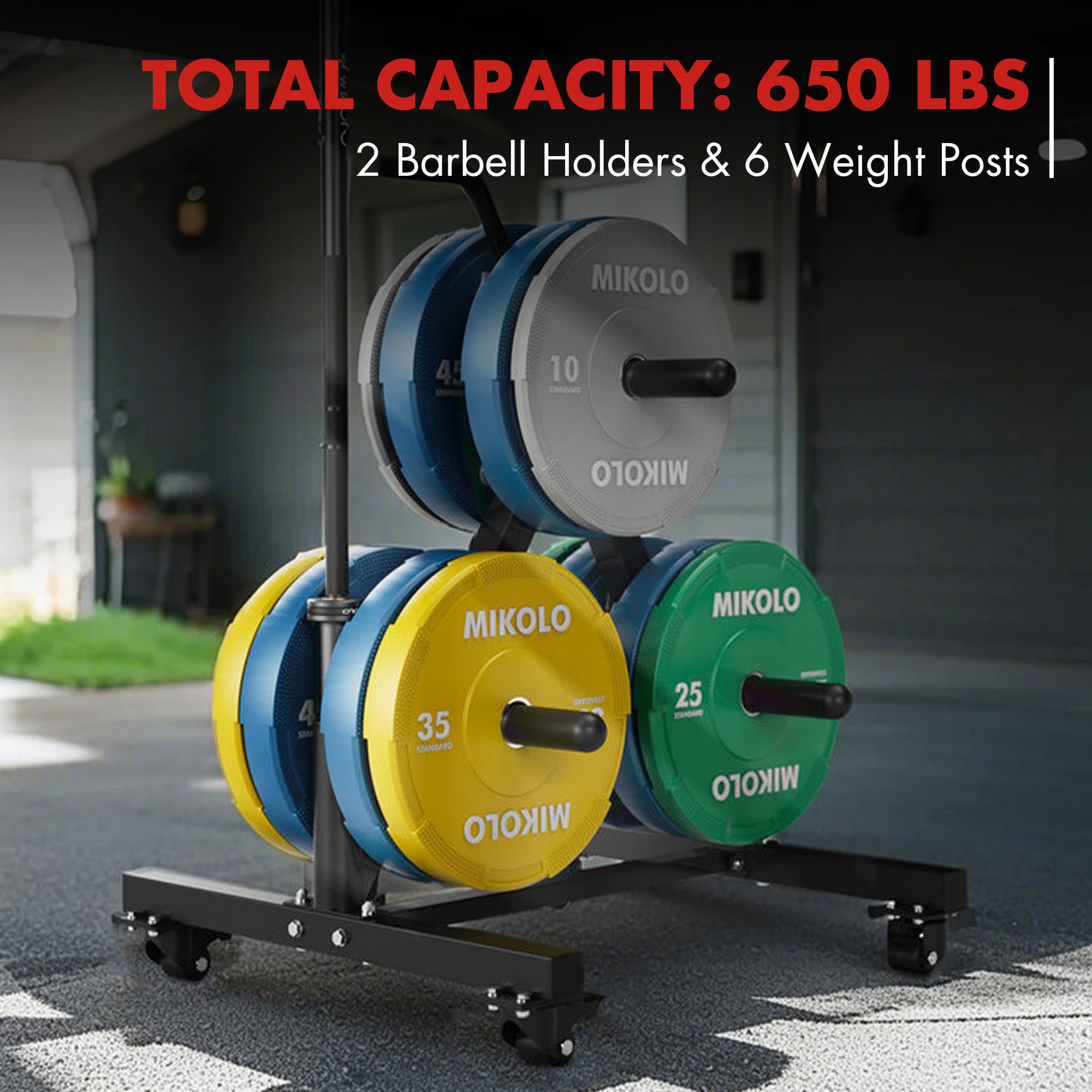 Mikolo Bumper Plate & Barbell Storage Tree in Home Gym