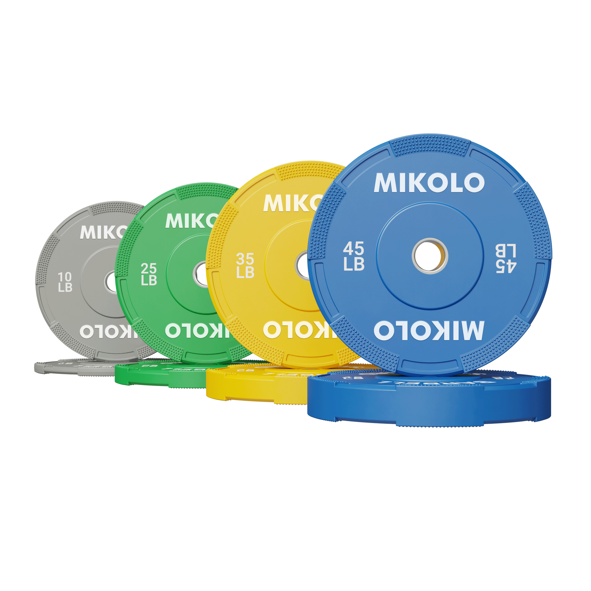 MIKOLO EZ Grip Bumper Plates - 230 lb set - color