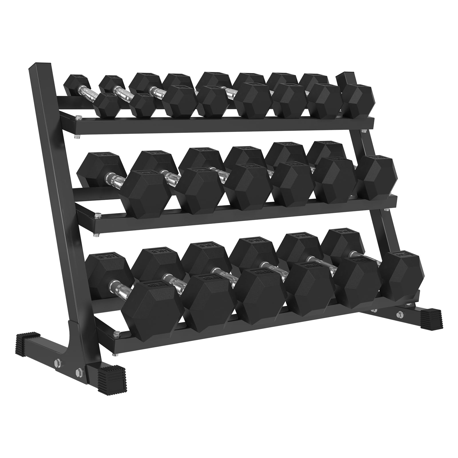 Rubber Hex Dumbbell Rack Set - 160 lb
