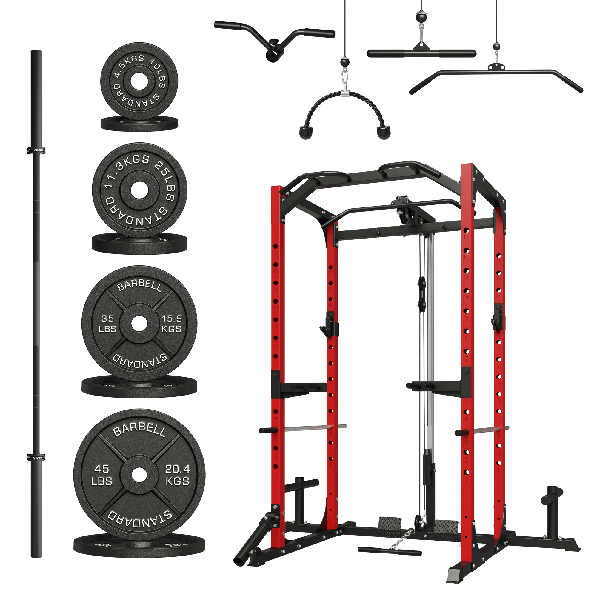 MIKOLO F4 Rack with Barbell and Weights Set