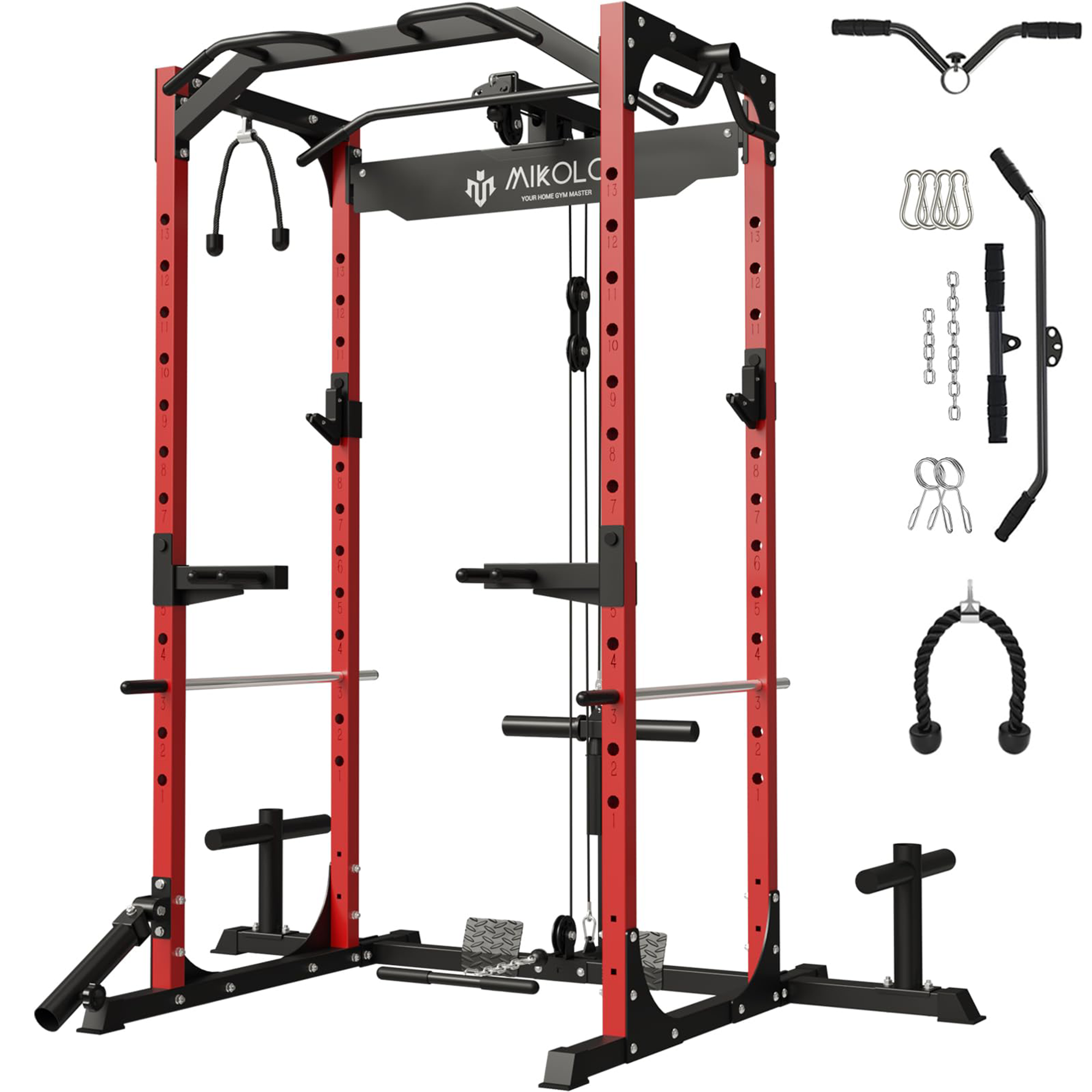 Merax power rack power cage home gym equipment exercise stand olympic squat rack with safety bar and plate holder sale