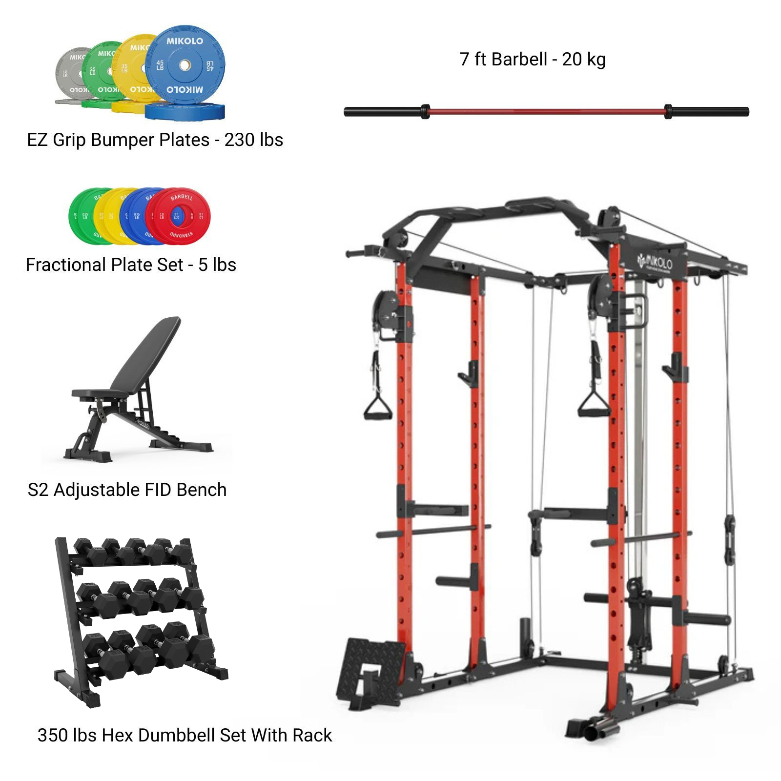 K6 Home Gym Package with 350 lbs Dumbbell Set