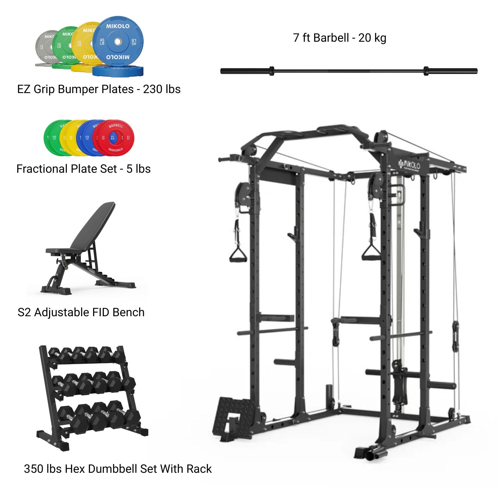K6 Home Gym Package with 350 lbs Dumbbell Set