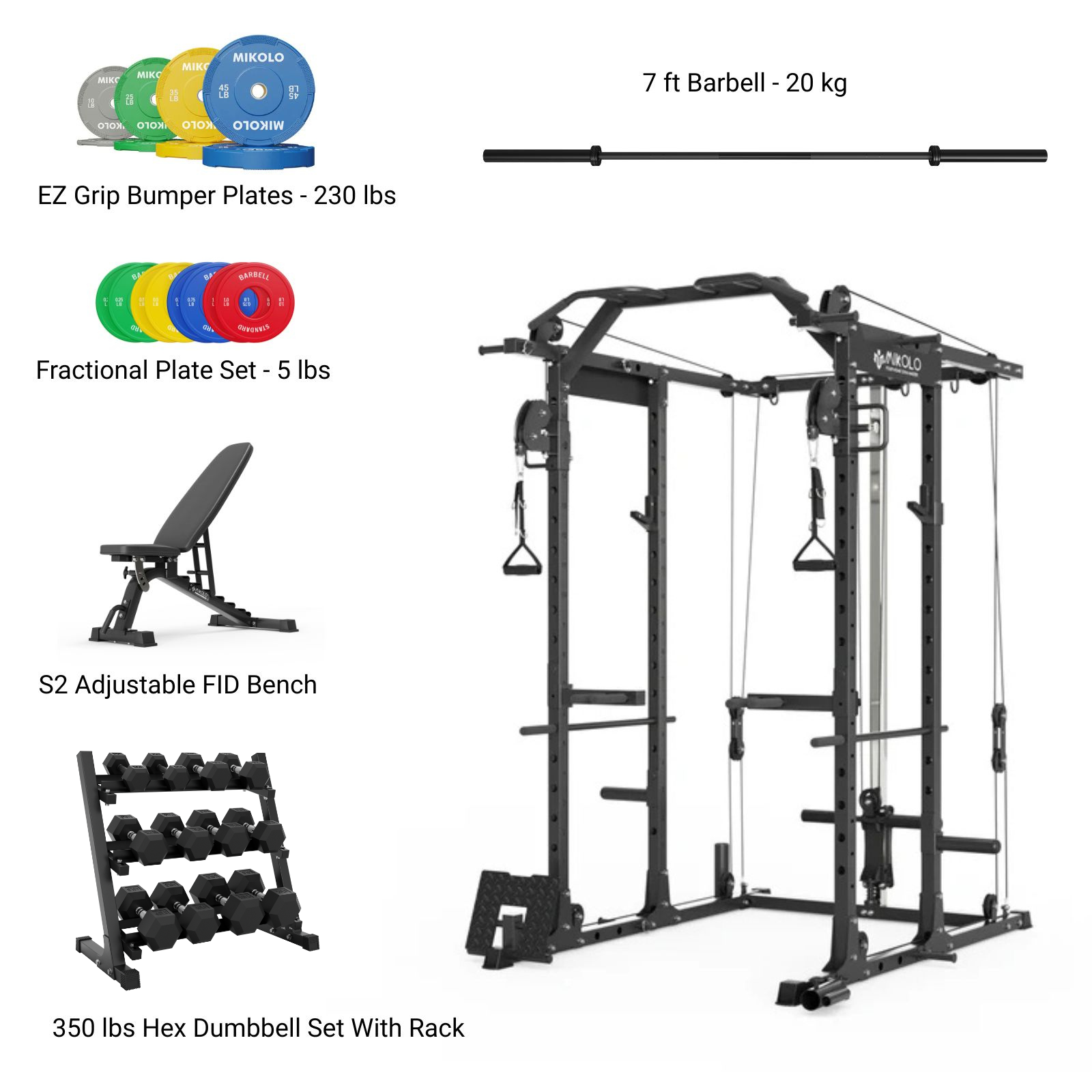 K6 Home Gym Package with 350 lbs Dumbbell Set