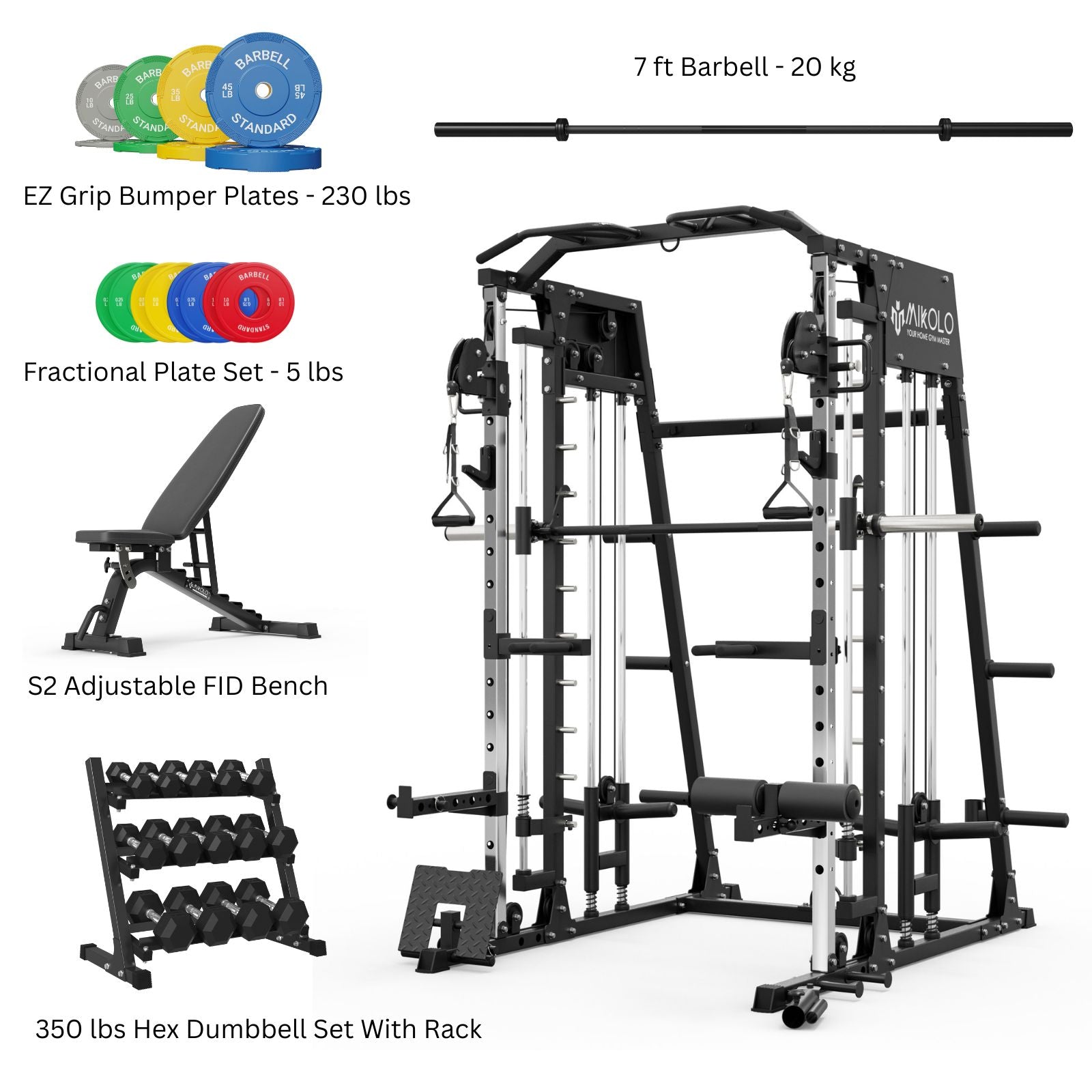 M4 Home Gym Package with 350 lbs Dumbbell Set