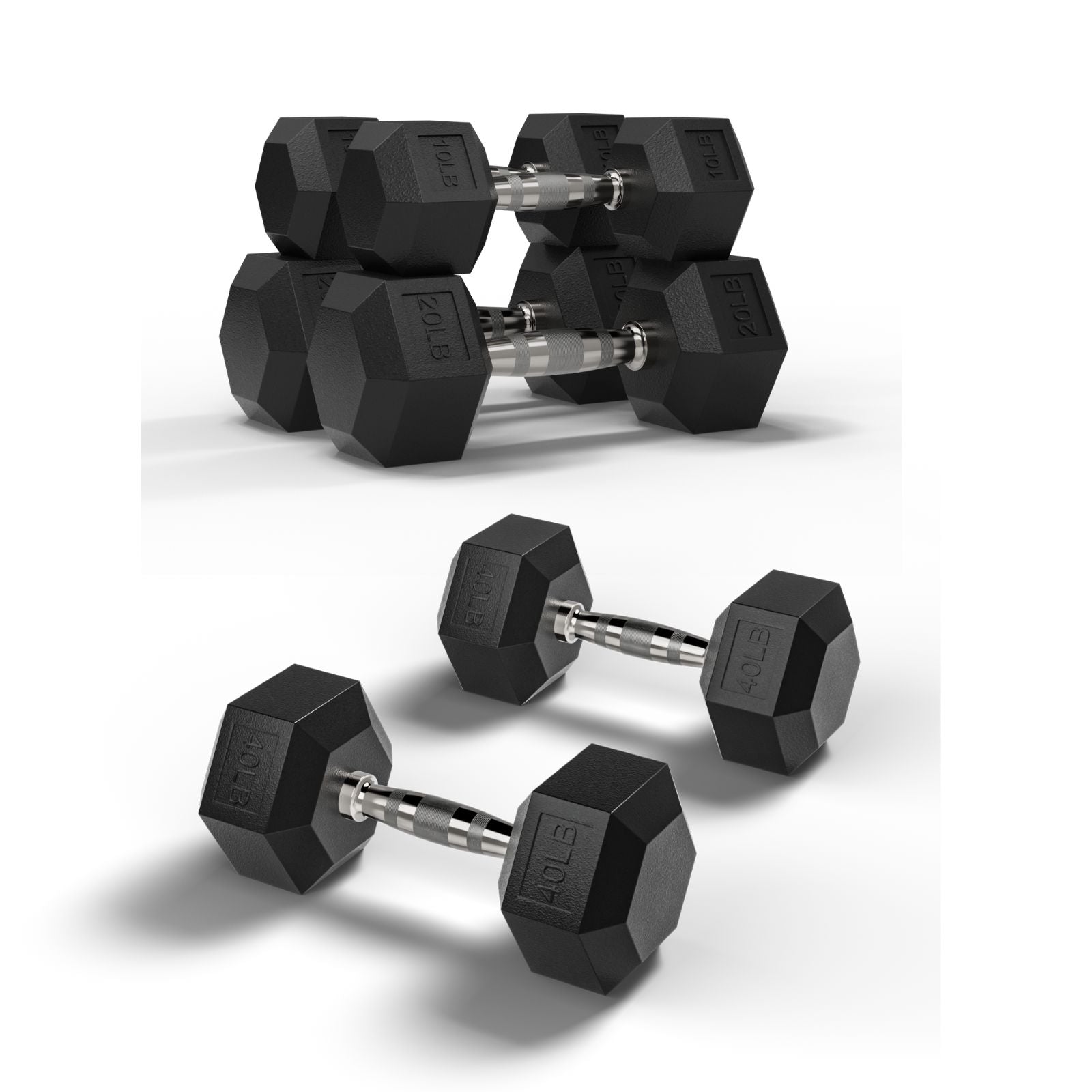 Rubber Hex Dumbbells Set with Rack