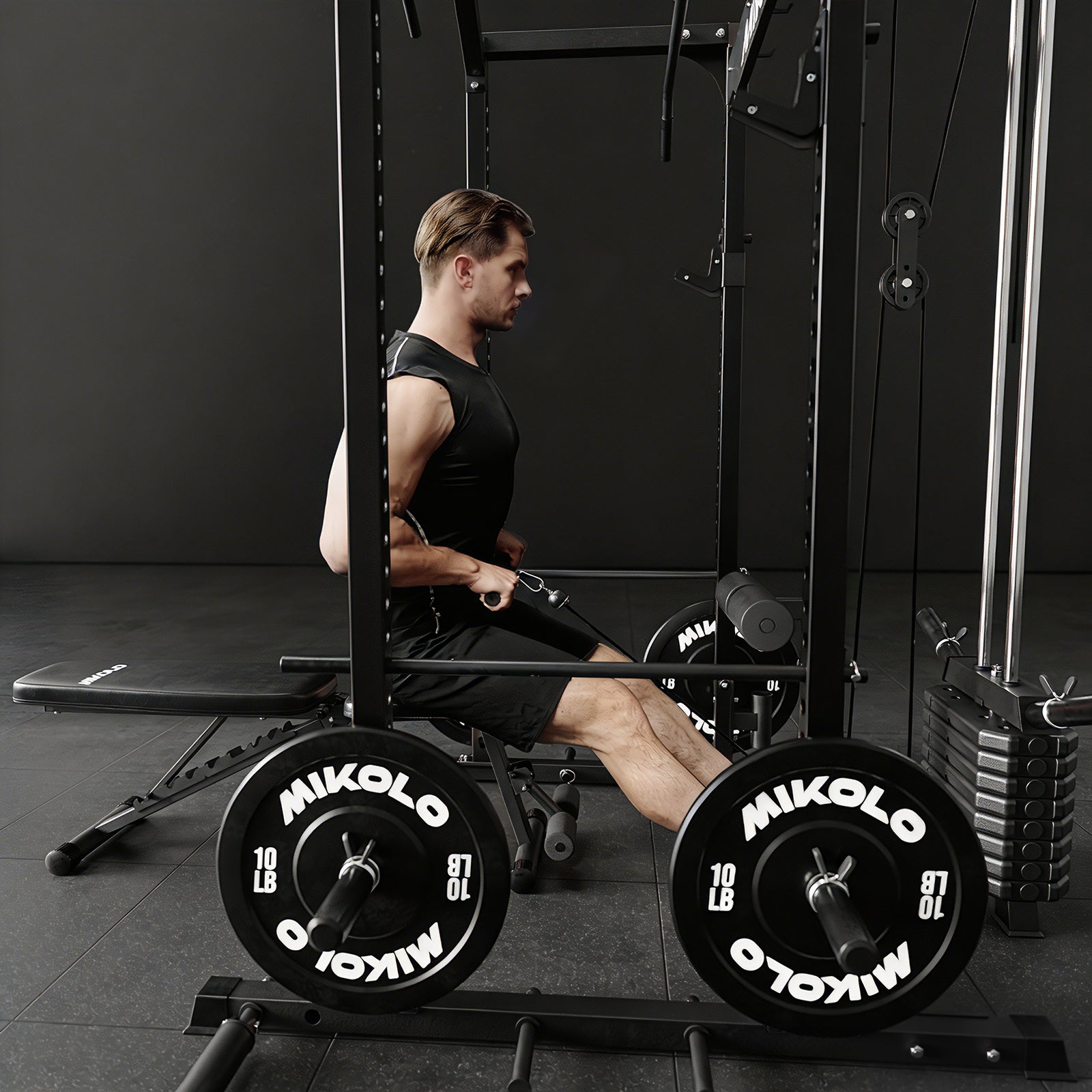 Rack de Potencia F4-Elite con Sistema Integrado de Polea Alta con Pila de Pesas
