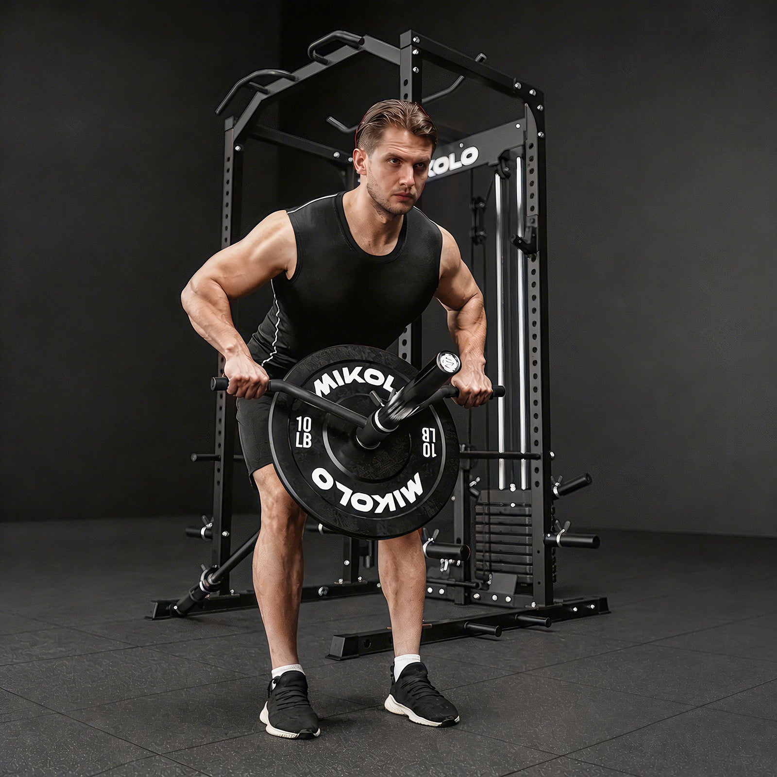 Rack de Potencia F4-Elite con Sistema Integrado de Polea Alta con Pila de Pesas