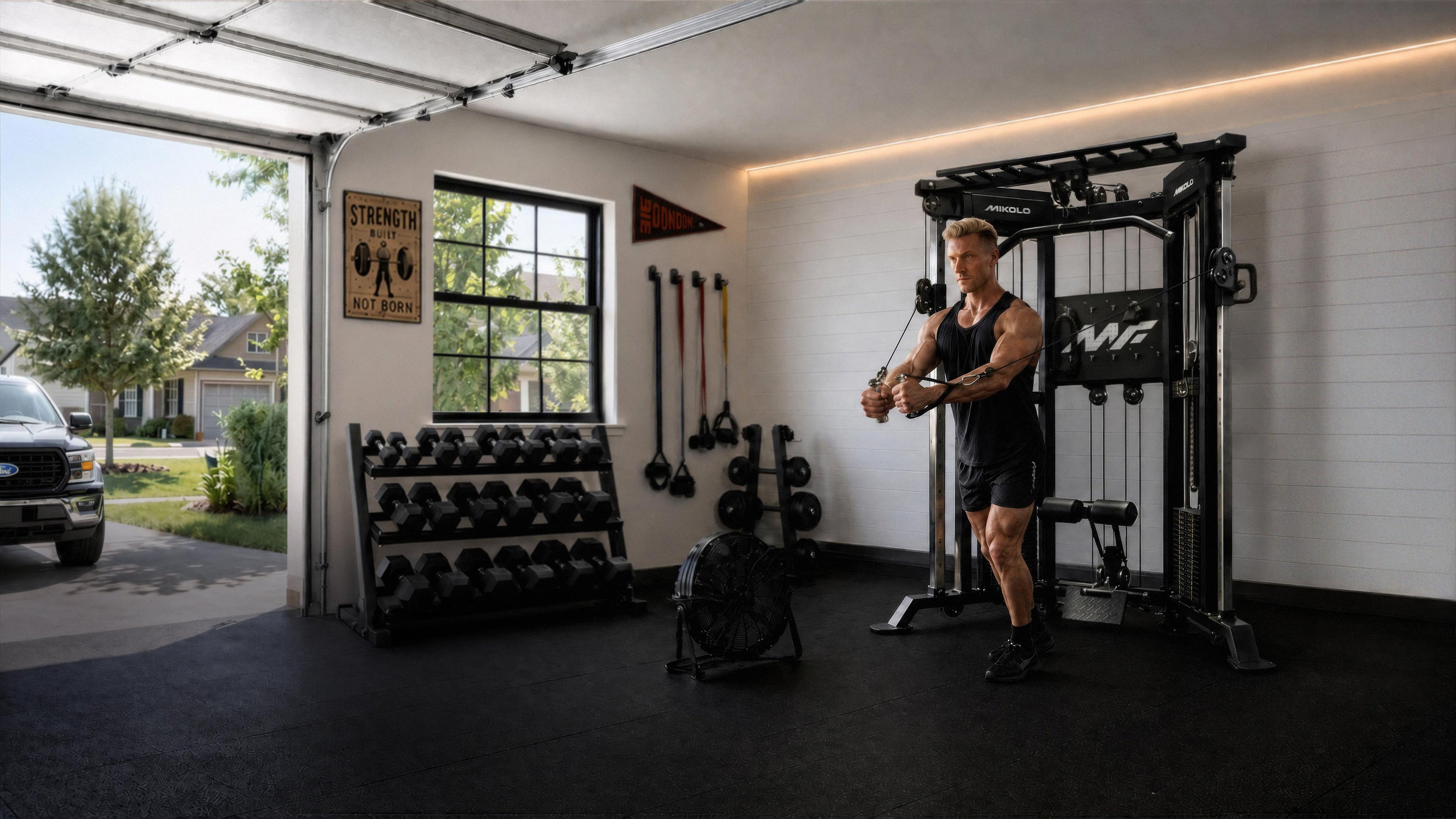 Mikolo FALCON 2.0 Functional Trainer with Centralized Lat & Row System in home garage gym setup