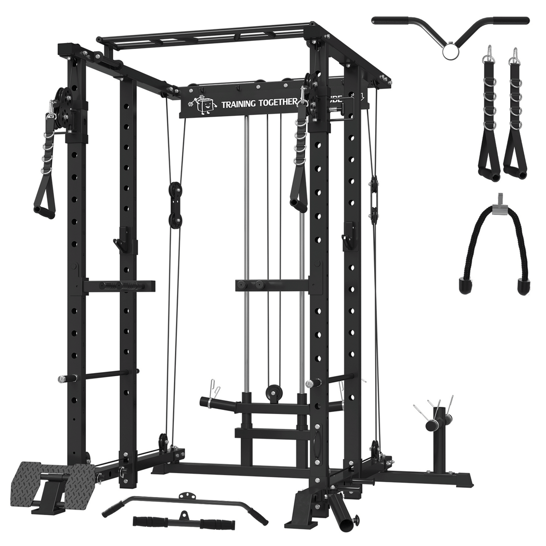 Mikolo Power Rack Cage, Monster Series 3 x 3 Commercial Squat Rack with  2000LB Capacity, and More Attachments for Home Gym(Red) 