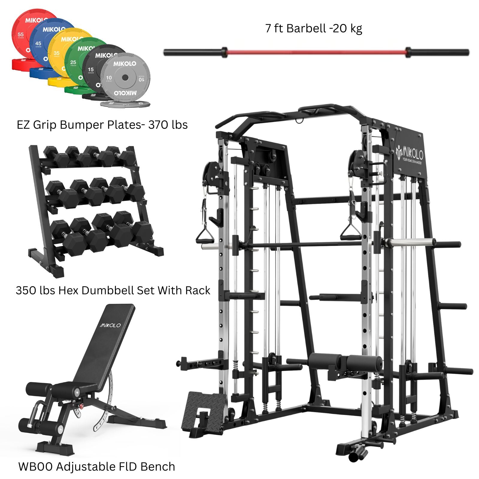 M4 Home Gym Package with 350 lbs Dumbbell Set