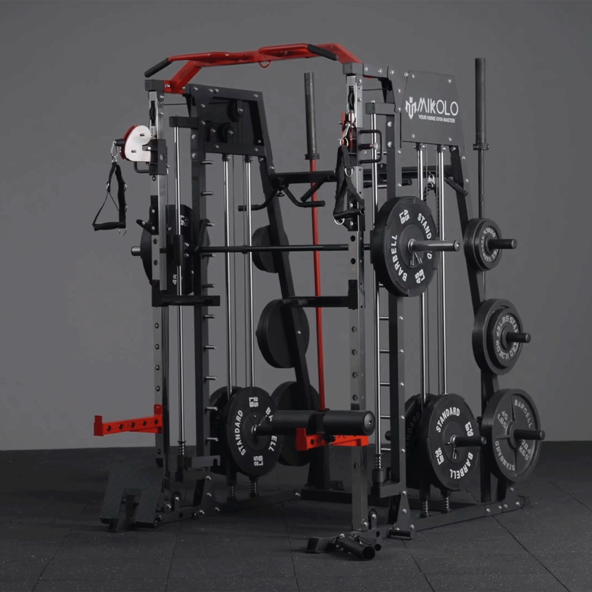 smith machine with weight plates and barbell  - Mikolo #color_red