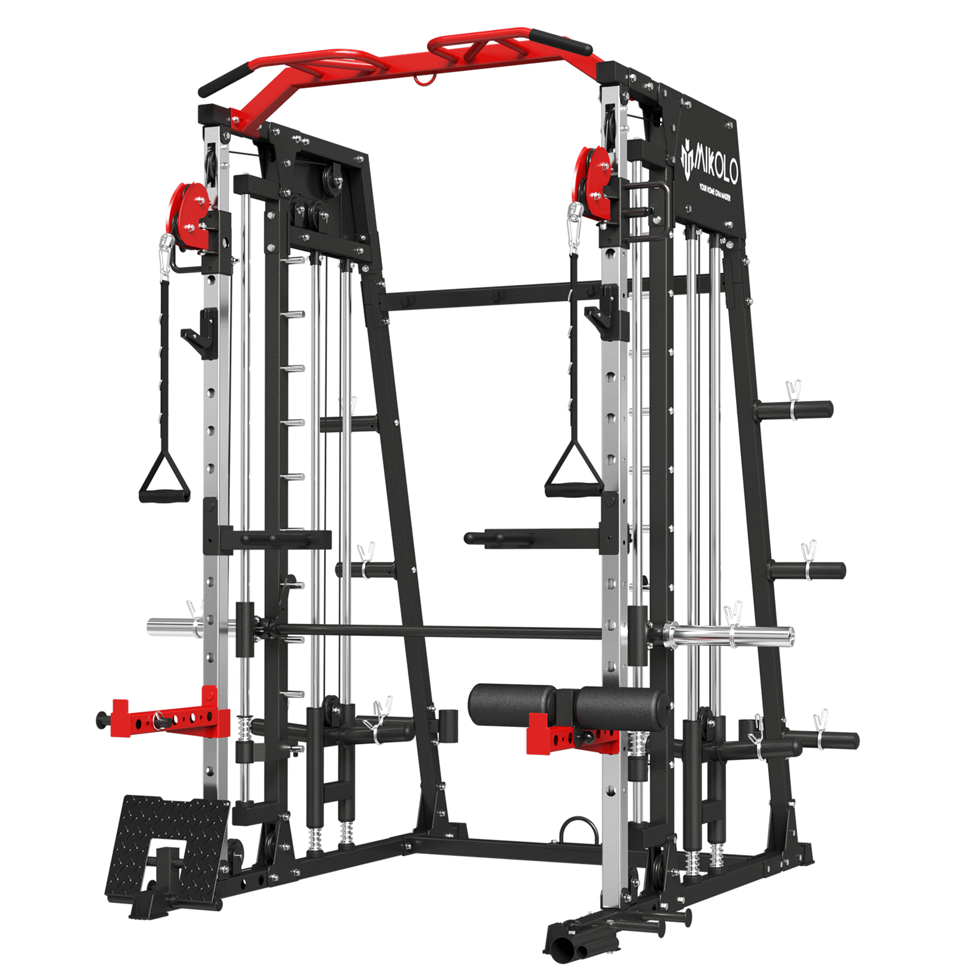  Mikolo Smith Machine, 2000LBS Multifunctional Squat Rack with  LAT Pull Down System&Cable Crossover Machine for Home Gym, Power Cage with  Dip/Leg Raise Attachments, Free Handles, Band Pegs（Black） : Sports &  Outdoors