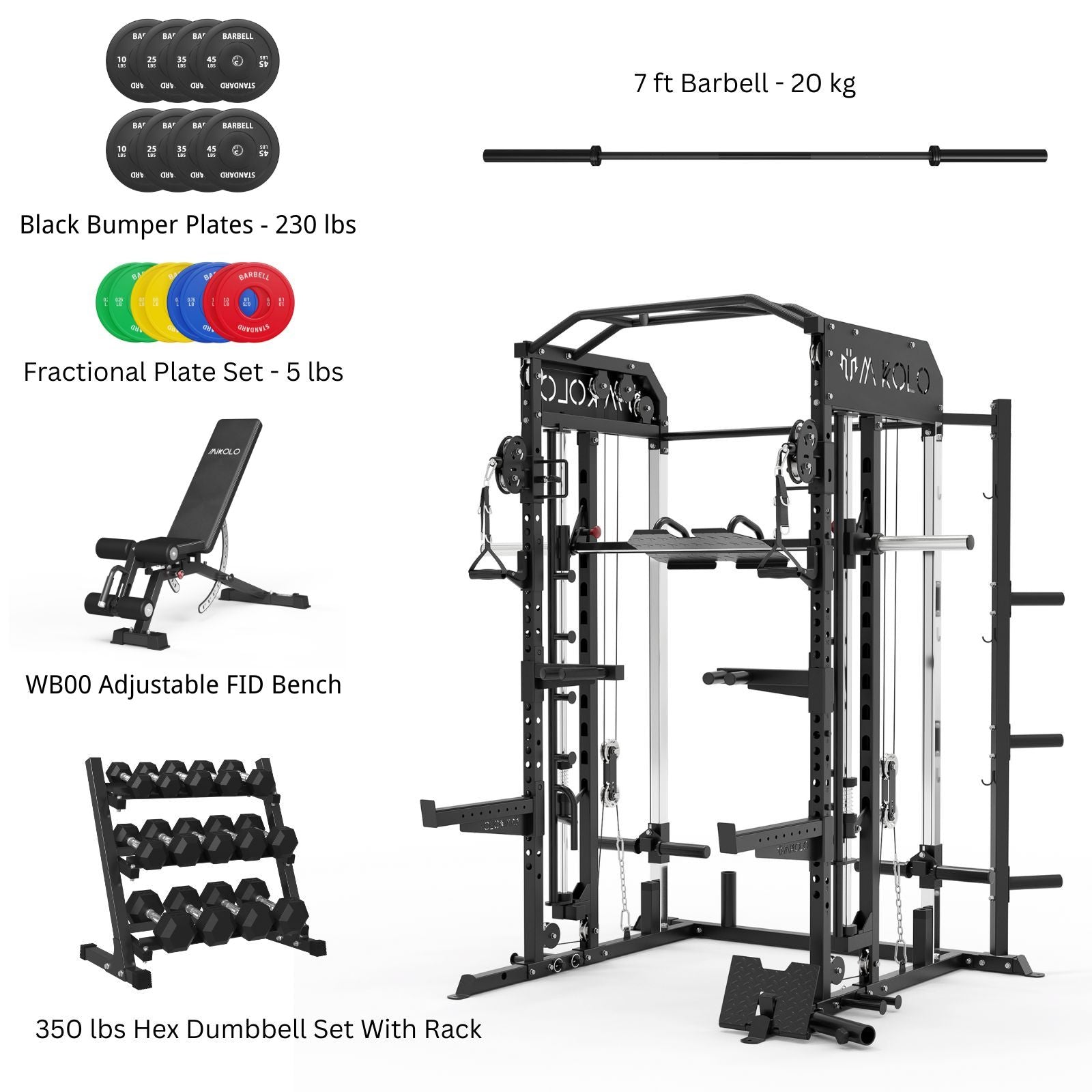 M7 Home Gym Package with 350 lbs Dumbbell Set