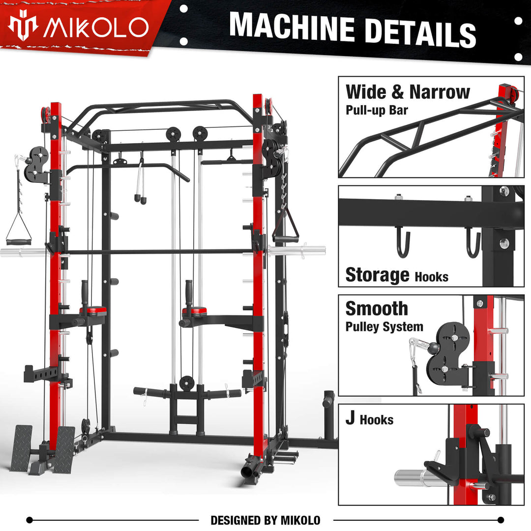 Mikolo Power Rack Cage, 1500 lbs Weight Rack with Cable Crossover  Machine,Multi-Function Squat Rack with J Hooks,Dip Bars and Landmine for  Home Gym (Black), Plate Loaded Machine 