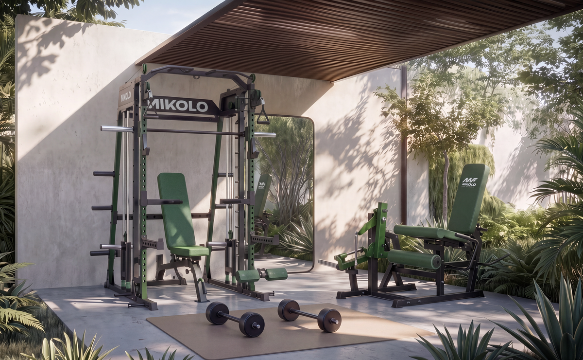 Leg press machine in a home gym
