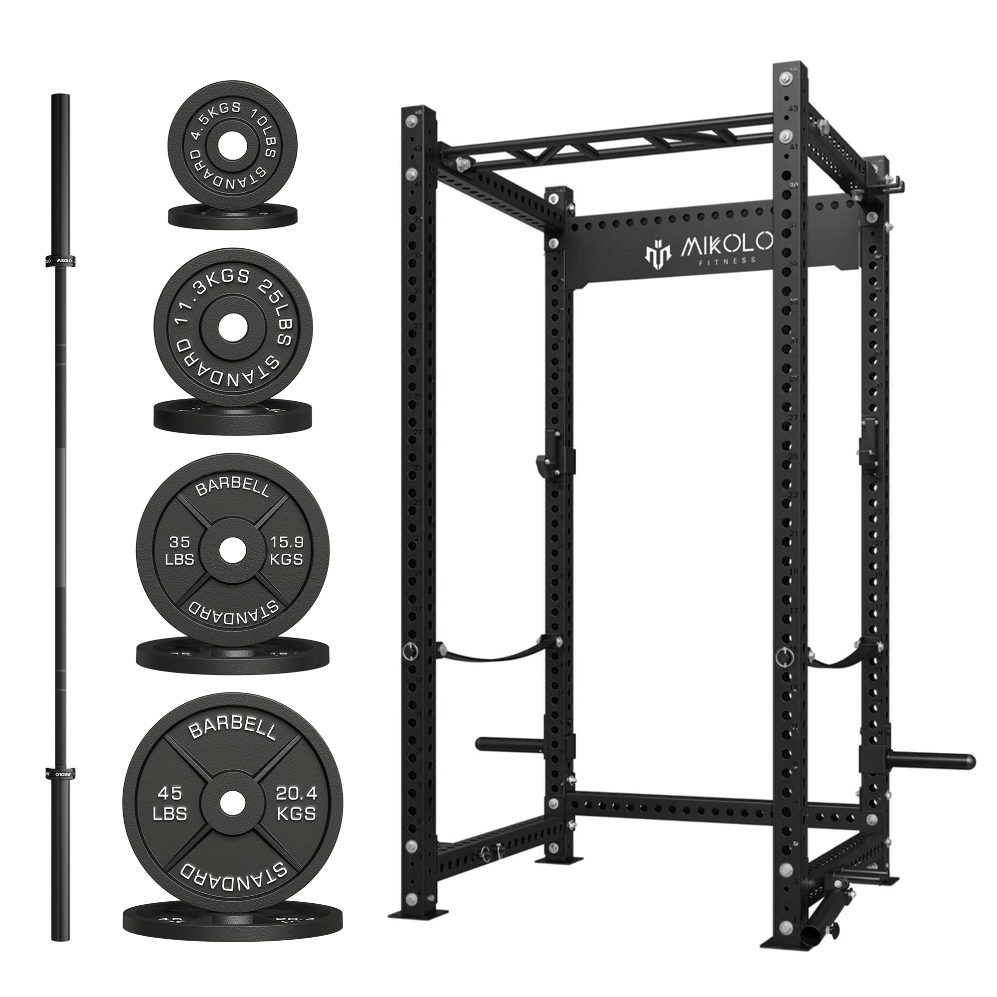 MIKOLO P5 Rack with Barbell and Weights Set